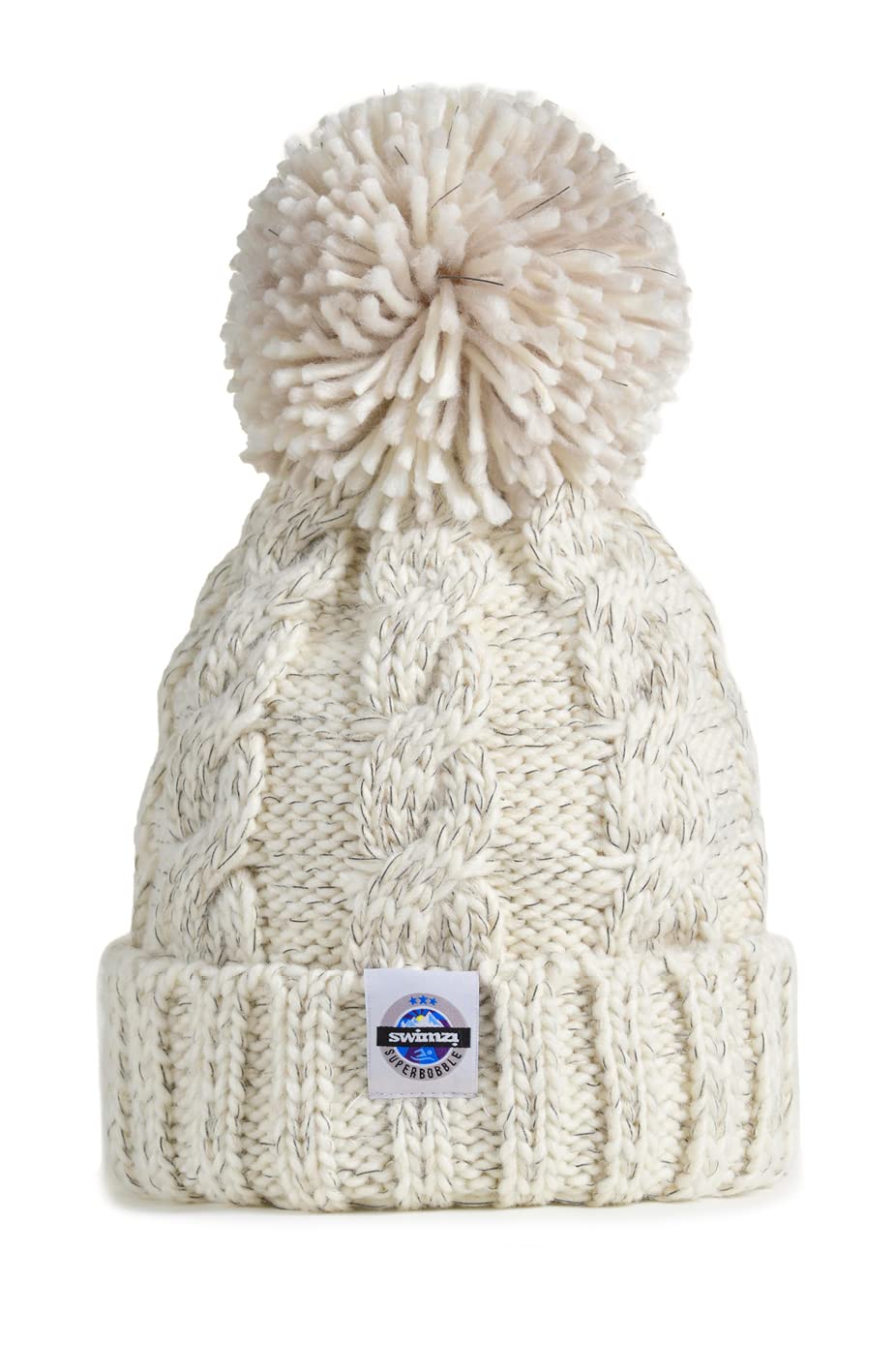 Superbobble Unisex Cream Cable Knit Beanie Bobble Hat - Oatmeal