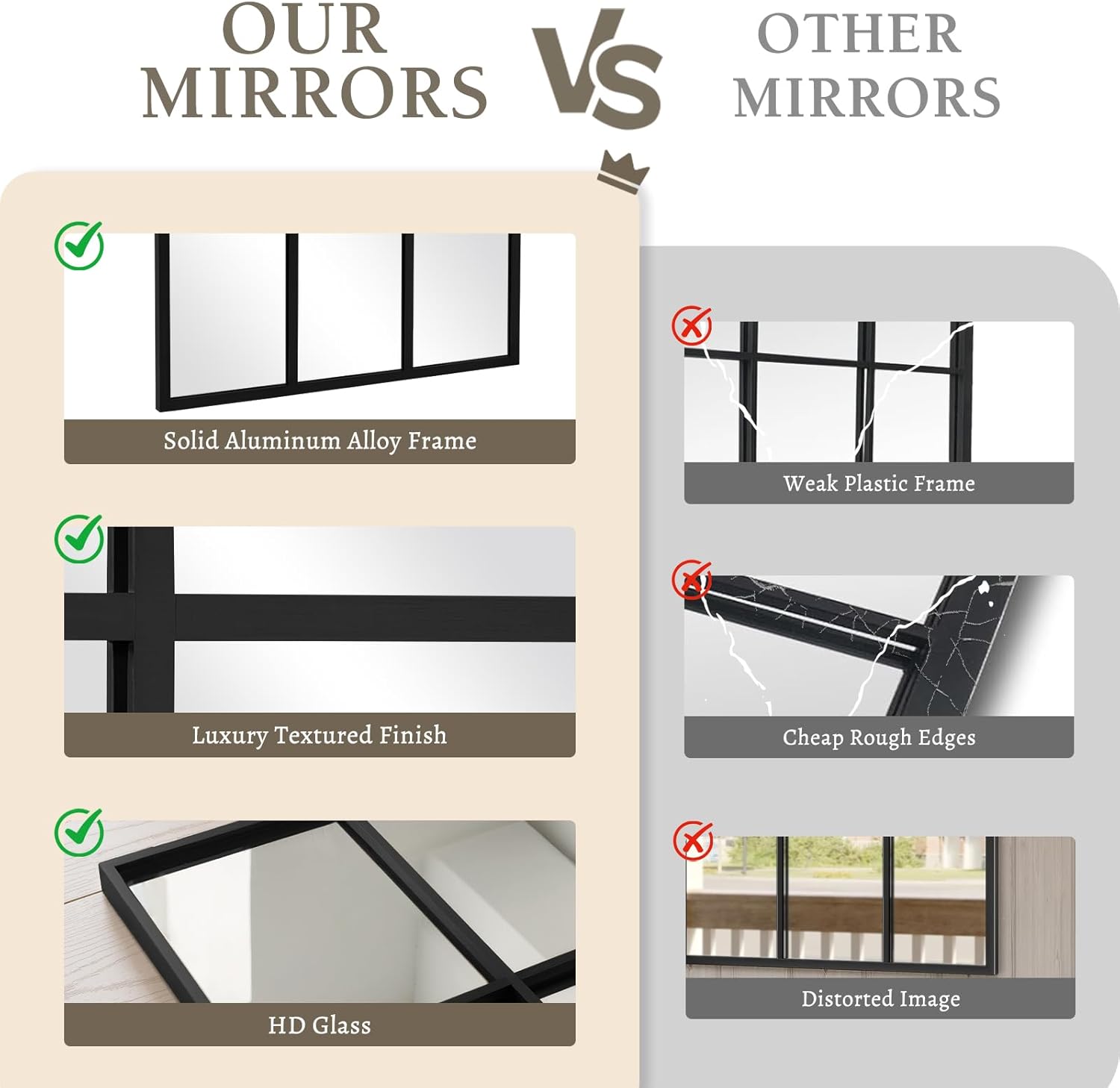 Anpark Windowpane Mirror Full Length 71""x30"" Wall Mounted Art Pane Mirror Farmhouse Decorative Floor Mirror Leaning Hanging Wall Mirror for Bedroom Living Room Entrance, Black