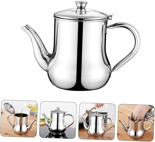 Miniatura 8 de 1 pote de aceite de acero inoxidable recipiente de almacenamiento de aceite de cocina, contenedor de grasa de cruet de aceite con colador, vertedor