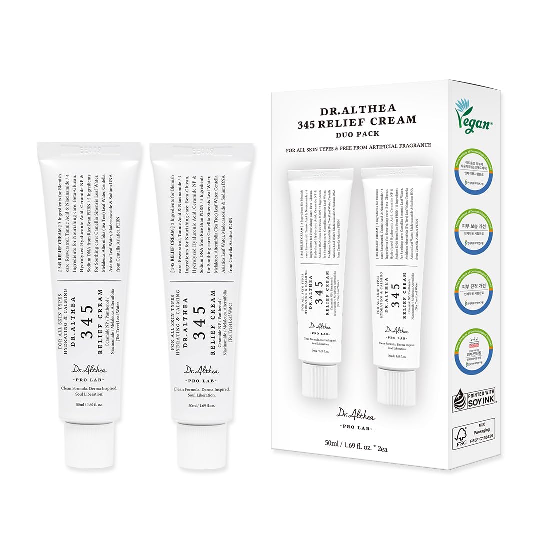 Dr.Althea 345 Relief Cream | Moisturizer for Soothing Recovery and Blemish Care with PDRN & Niacinamide | Korean Vegan Skin Care for All Skin Types, 1.69 Fl Oz (Ver.2 - Pack of 2)