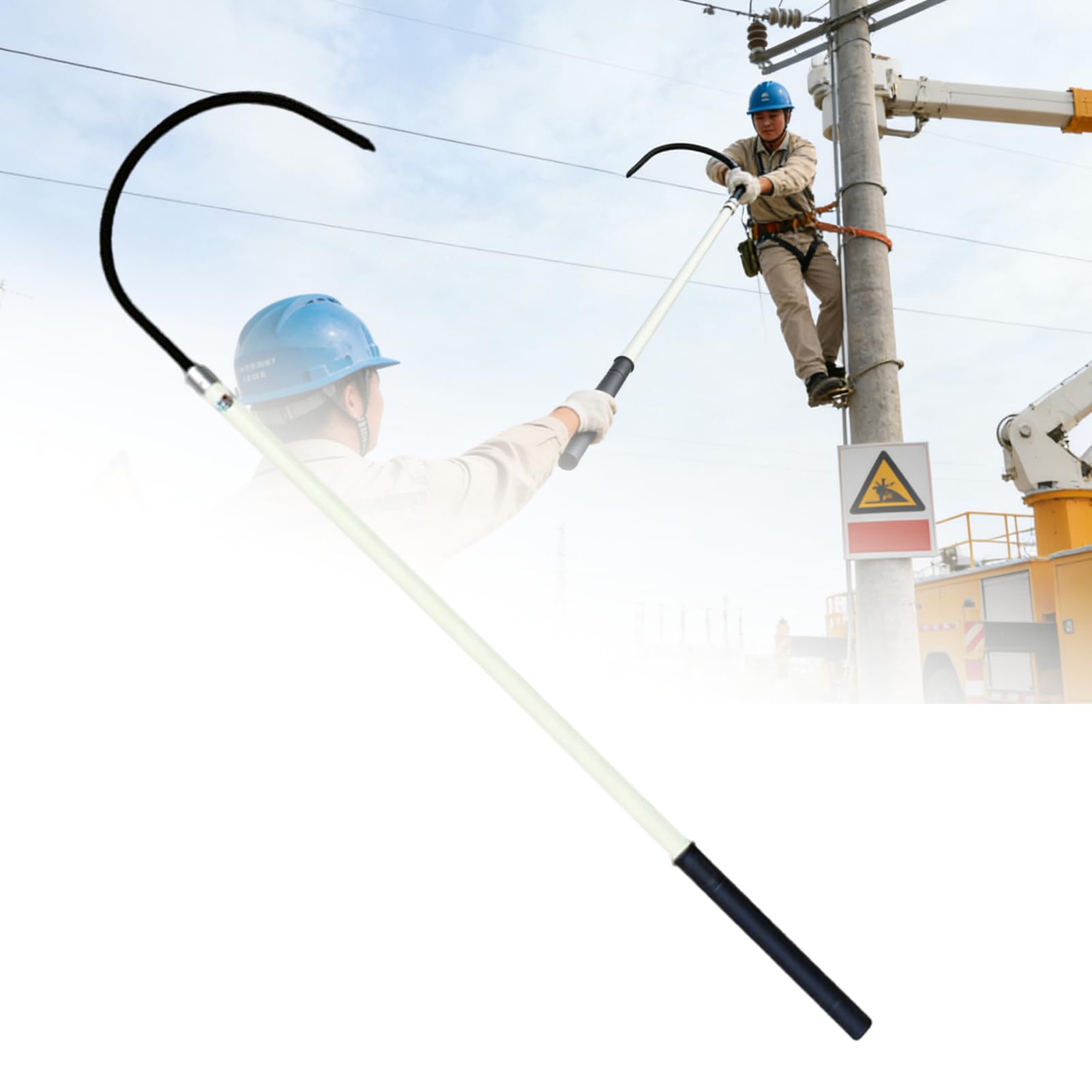 AVSMGP Electrical Safety Rescue Hook, 35Kv-110Kv High Voltage Insulated Rescue Hook Rescue Hook Hot Stick with Detachable Hook, Storage Bag & Non-Slip Handle,white,1m/3.3ft