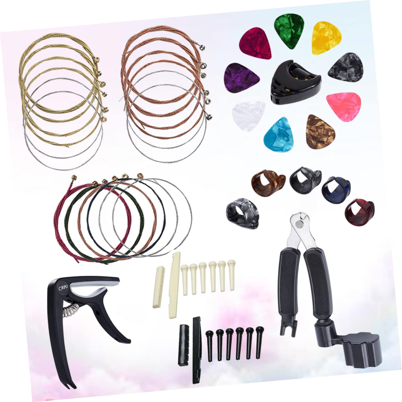 ibasenice 3piezas Kit De Accesorios Para Guitarra Cejuela y De Cambio De Cuerdas Enrollador y Púas Compatible Eléctricas y Acústicas