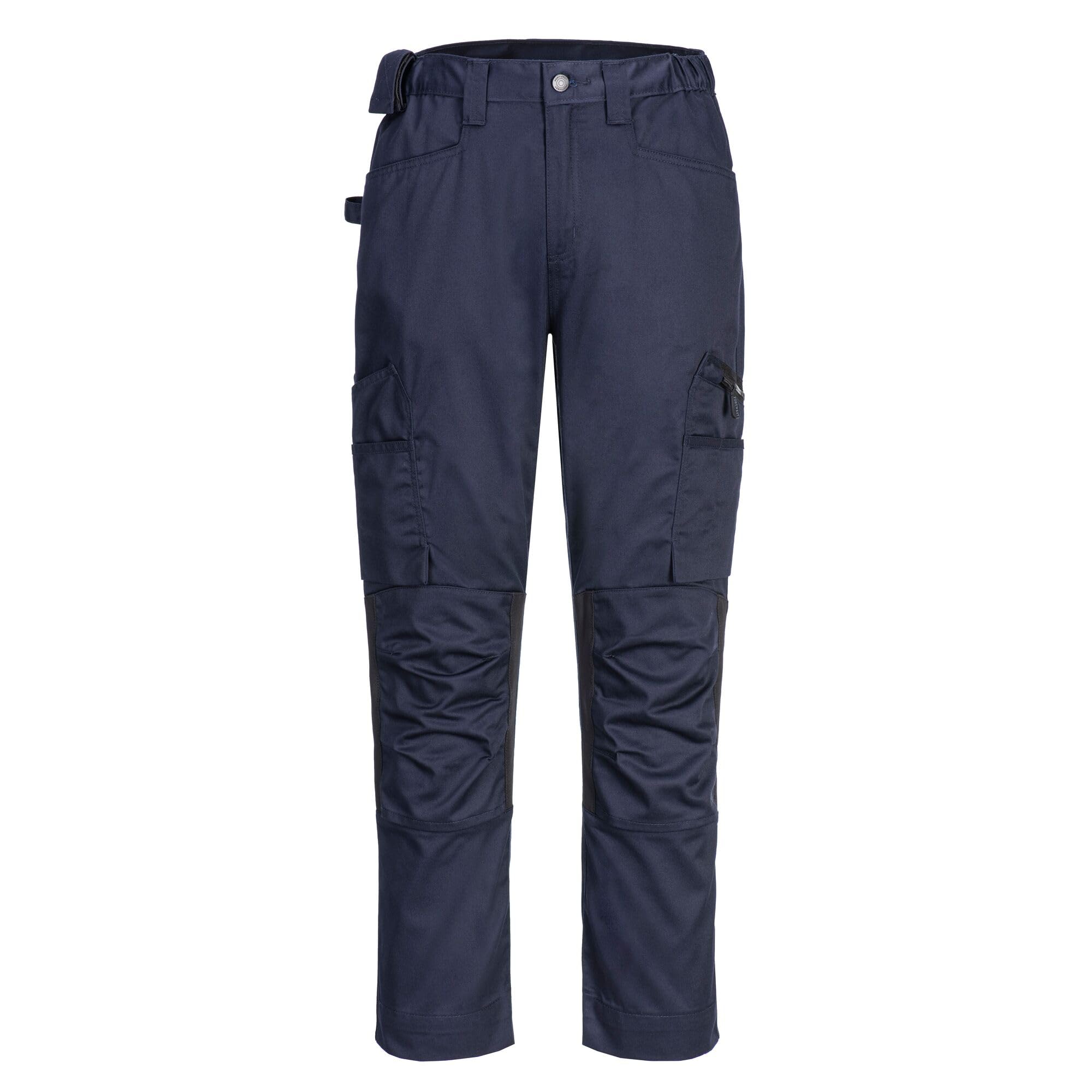 Portwest CD881 WX2 Eco Stretch Trade Trousers Durable Workwear Multi Pocket Flexible Fit Breathable Ventilation Recycled Fabric Sustainable Construction Work Pants, Navy, 38