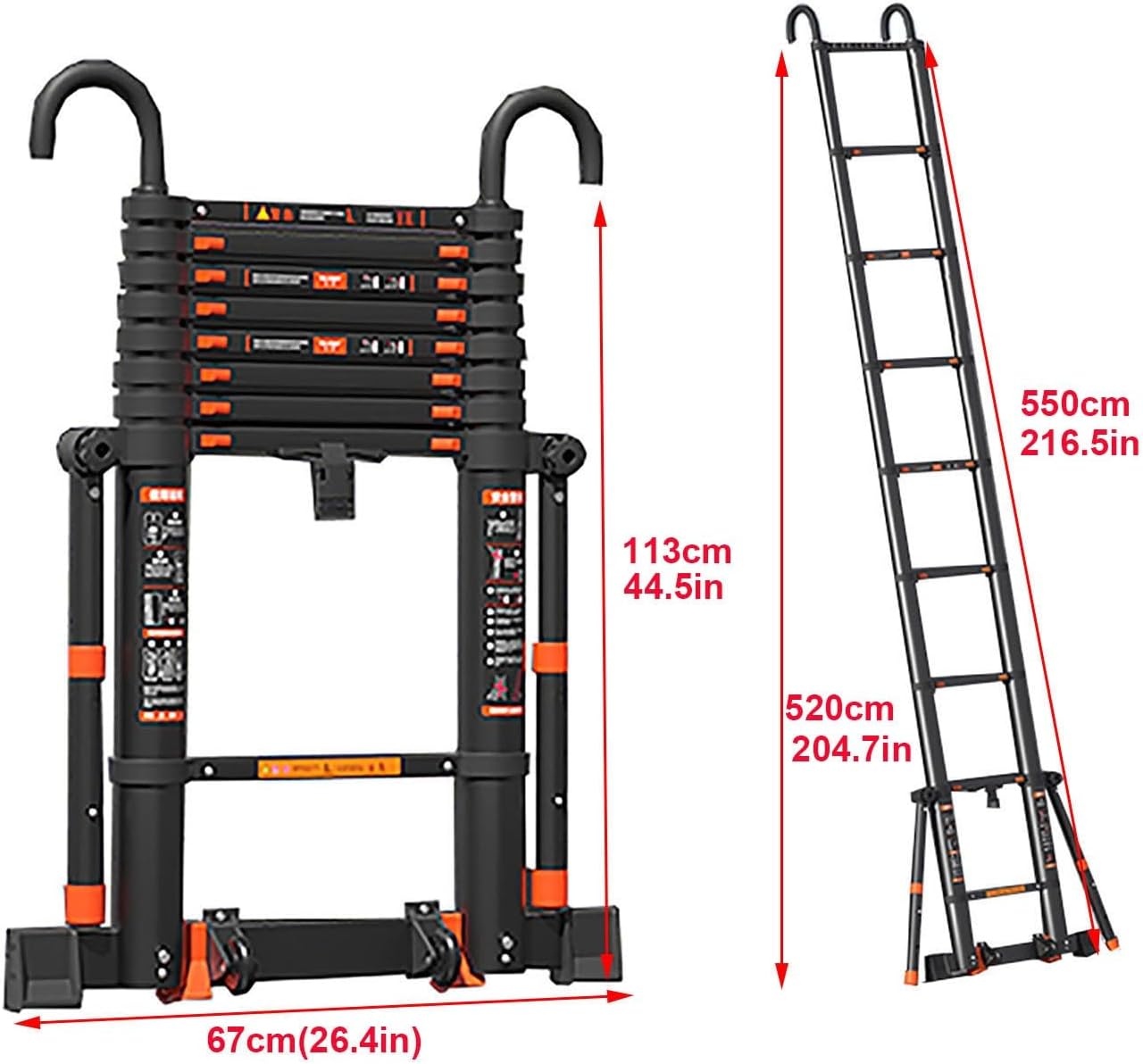 Telescoping Ladder Aluminum Non-Slip Multi-Purpose Extension Ladders with Removable Hooks,Lightweight Retractable Step Loft Ladder,330lbs Max Capacity for Attic Household Use Outdoor Work