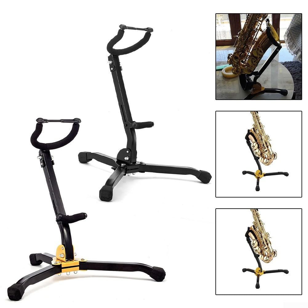 Support pour saxophone alto ténor pliable et réglable - Support portable avec base triangulaire (noir)