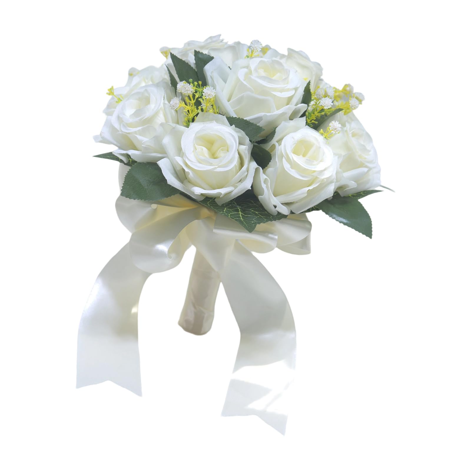 Piceioep Silk White Wedding Bouquet for Bride Ceremony Decoration Accessory Artificial Bridal Hand Arrangement