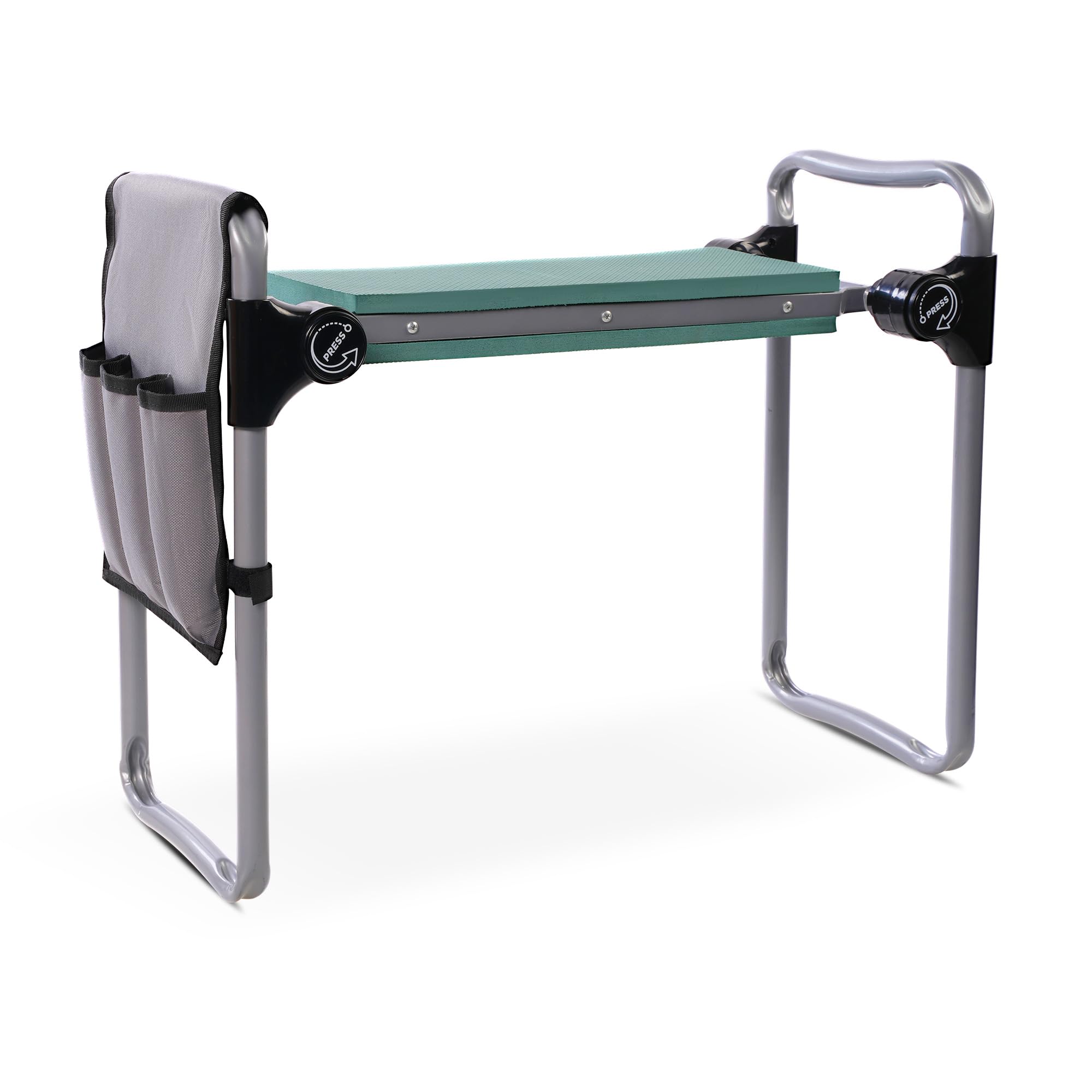 Try & DO Garden Kneeler and Seat with Smart Button-Press Design, Garden Stool with Soft EVA Kneeling Pad and Tool Bag, 2 in 1 Foldable and Lighrweight