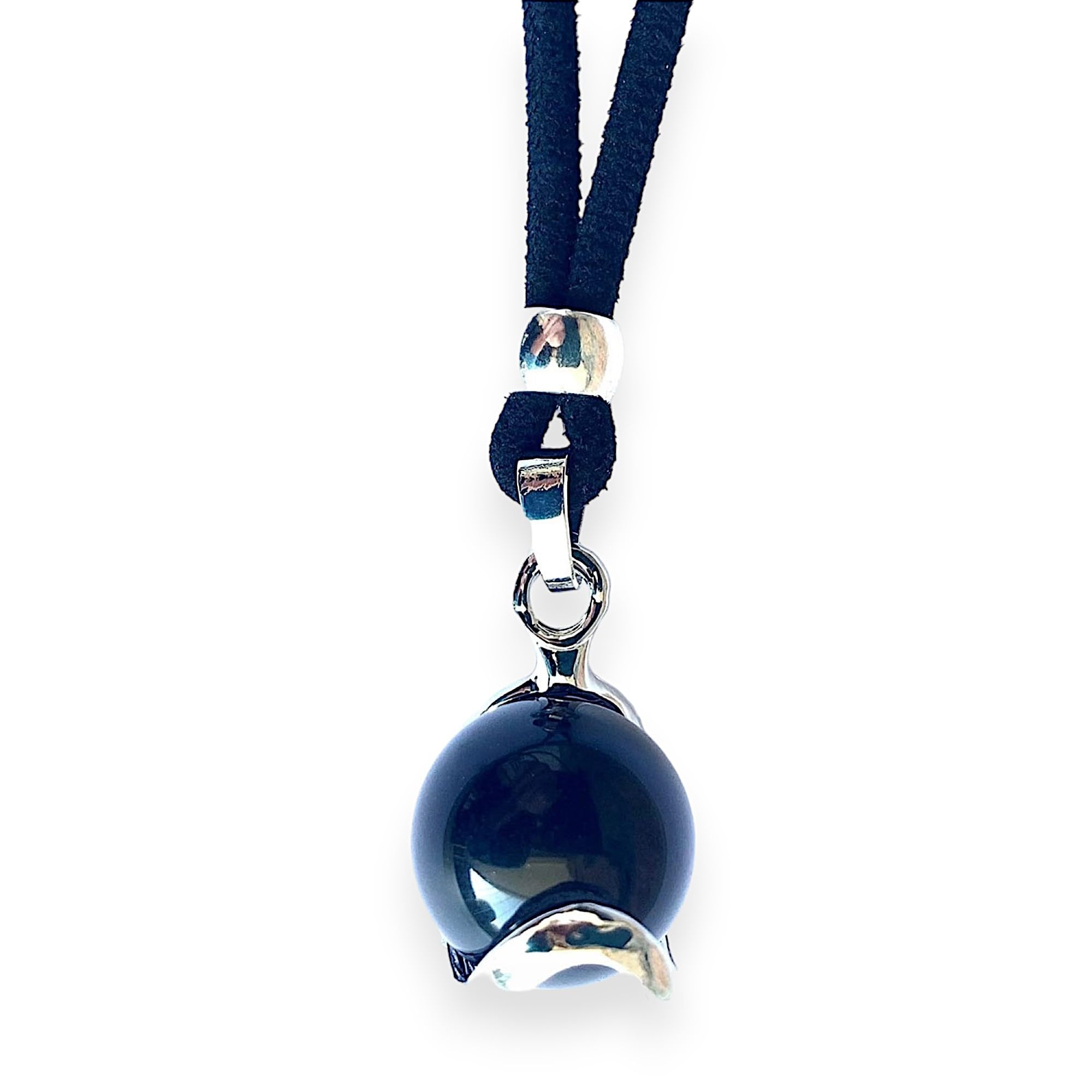 Colgante Piedras Energéticas Naturales Hombre Mujer - Zamak bañado en Plata - Collar Piedra Colores Curativas Amuleto de Protección - Ideal para Regalo - Esfera (Obsidiana Negra)