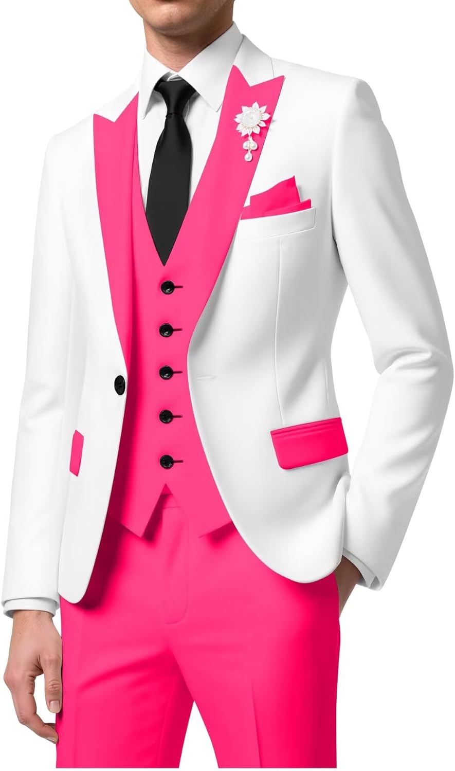 Tuxedos for Men Prom Suits 3 Piece Slim Fit Wedding Tuxedo Suit Sets Peak Lapel One Button Blazer Vest Pants