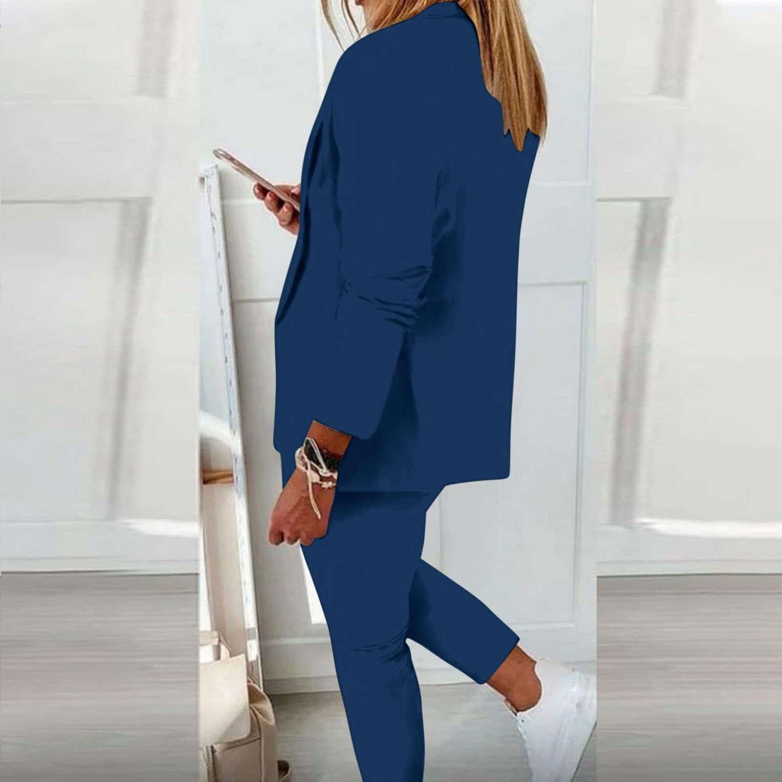 Traje Elegante con cárdigan de Bolsillos Conjunto Femenino con Pantalones elásticos de Corte Recto, Ideal para Comodidad y Estilo en Oficina o Eventos Semi-Formales