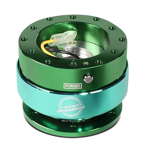 NRG Innovations Gen 2.0 Steering Wheel Quick Release Adapter 6-HOLE with Mounting Bolts, (Green Body/Green Ring) 6-Hole Design, NRG-SRK-200GNGN