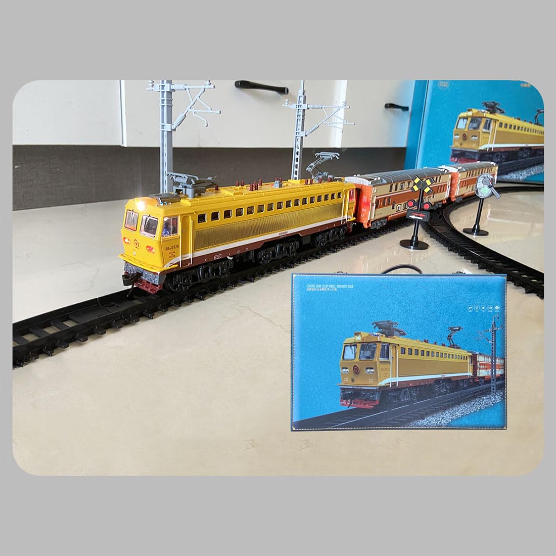 SS7C Mini train électrique en alliage, modèle de locomotive à vapeur réaliste avec wagons de passagers et longue voie