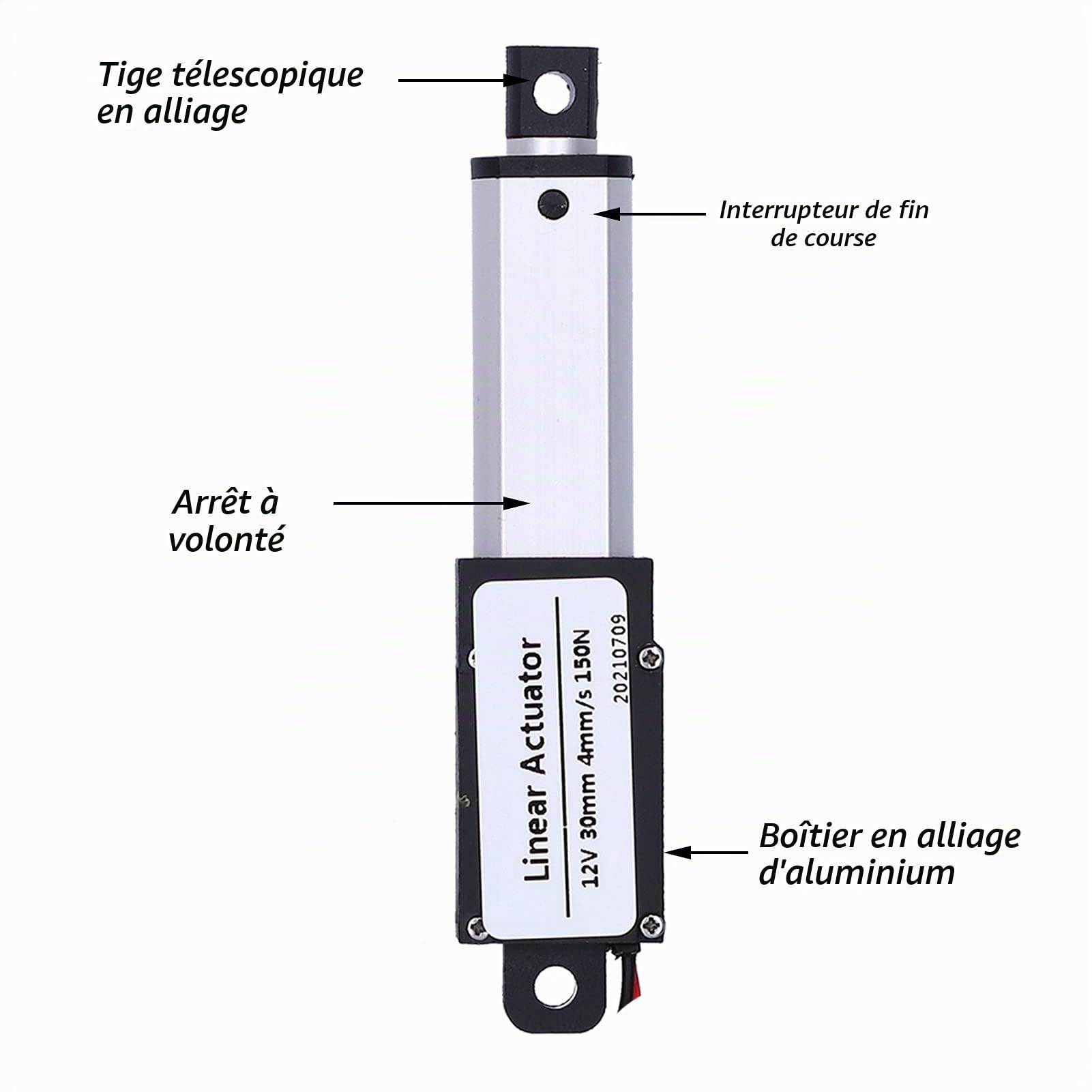 OKJHFD Actionneur Linéaire, 30 Mm DC 12 V, Mini étanche, Antibruit, Protection Contre les Courts-circuits, Mini Actionneur Linéaire électrique étanche Pour Volet De Tiroir (Stroke 30mm-4mm-150N)