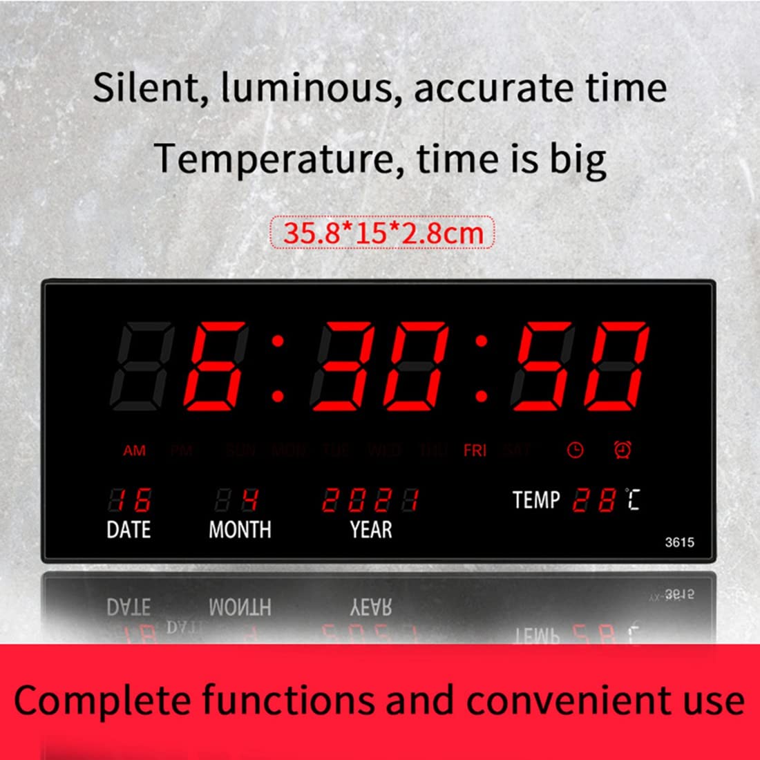 LED Calendario Perpetuo Orologio Elettronico Orologio da Parete Digitale Sveglia Orologio Orario con Suoneria Temperatura Orologi da Tavolo Home Office Rosso