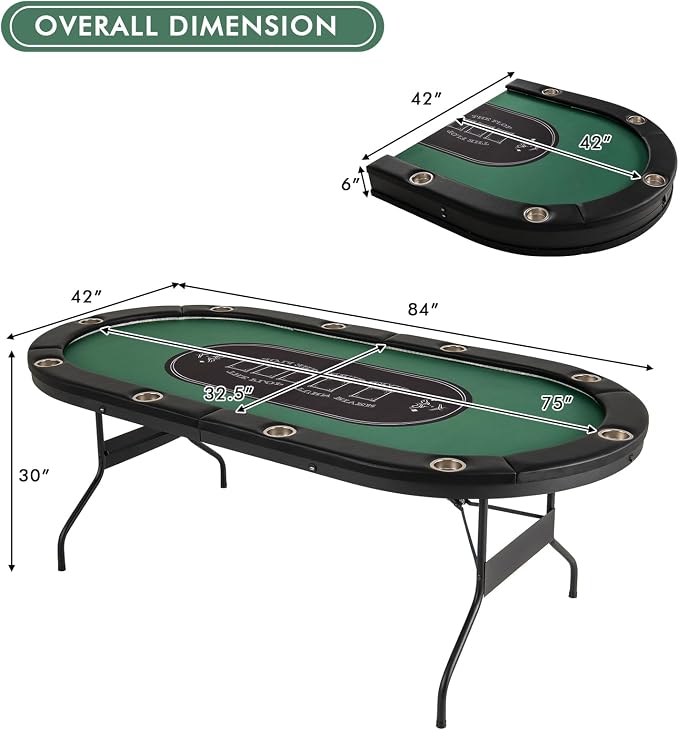 Mesa de poker plegable para 10 jugadores verde miniatura 3