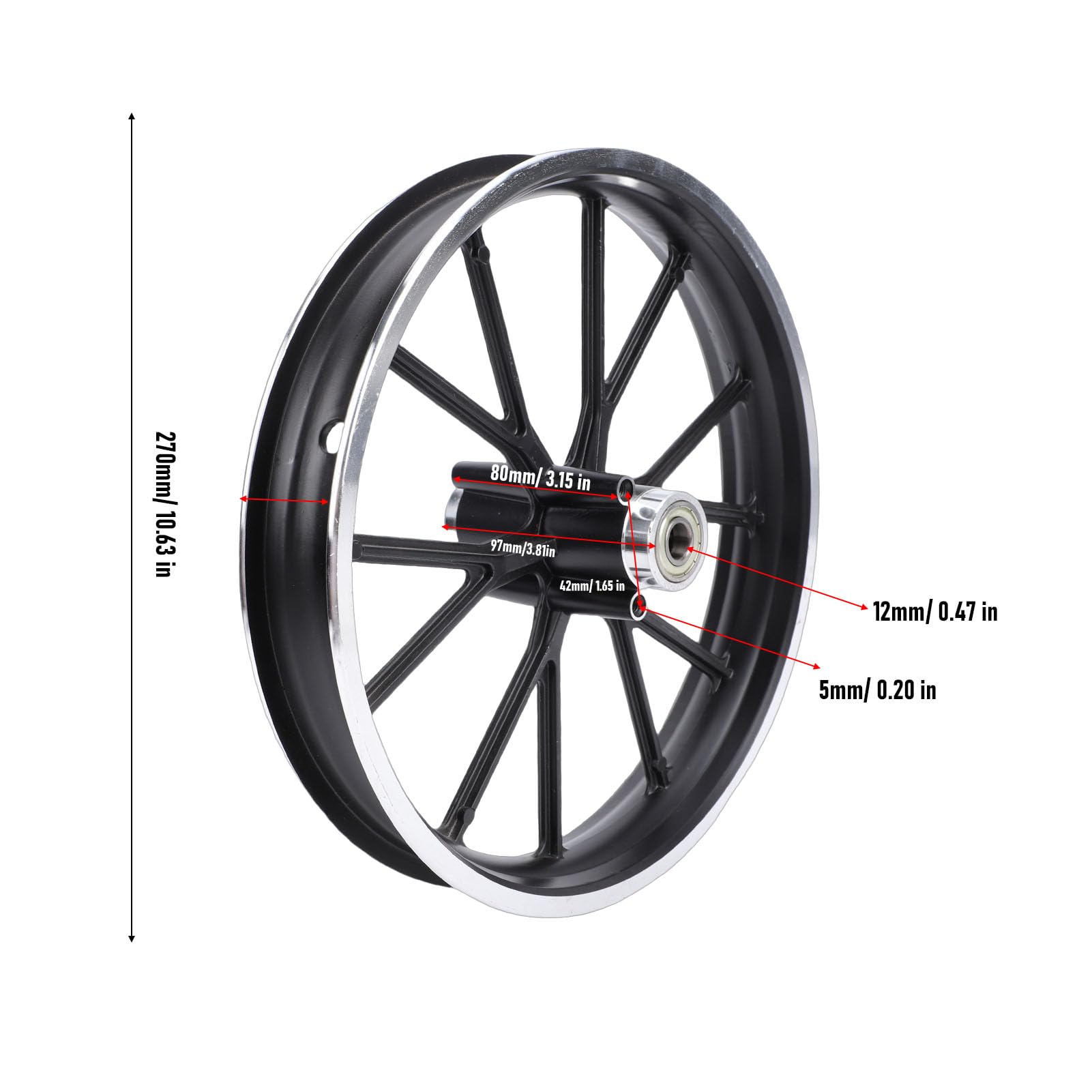 Cerchio in Lega di Alluminio 2.50-10 per Mini Bici Elettrica Pocket Bike Dirt Bike Ruota Posteriore 10 Pollici