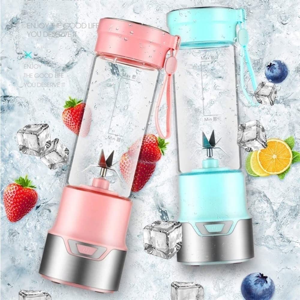 Przenośny blender do koktajli i smoothie, ładowany przez USB osobisty blender z 6 ostrzami 3D, mini blender do podróży, biura i sportu (kolor: niebieski) (różowy)