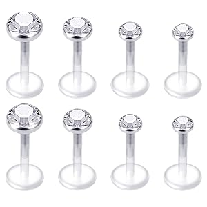 Mayhoop 8 STK 16G 6mm Lippenpiercing CZ Labret Monroe Piercing Stecker Set Bioflex Flexibler Tragus Helix Ohrpiercing 2mm 3mm 4mm 5mm Rund CZ