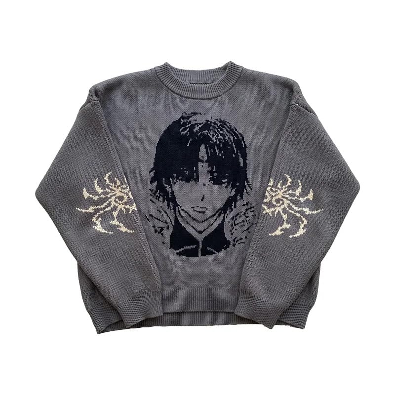 heyheyshine Cartoon Anime Knitted Hip Hop Knit Men's and Women's Sweater Harajuku Men Pullover Sweater Loose Cozy Streetwear