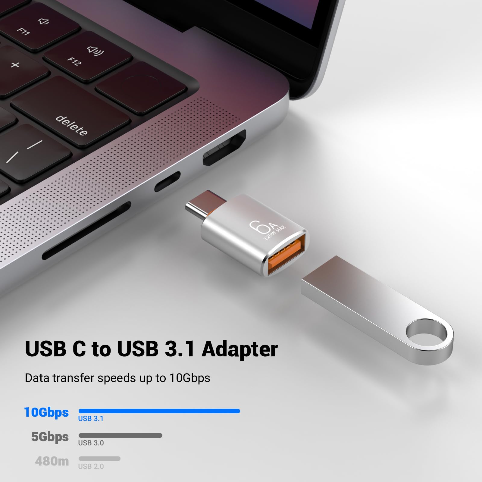 10 x 10 Gbit/s/120 W USB C auf USB Adapter & C Stecker auf 3.1 Buchse, Ladegerät, kompatibel mit MacBook Pro/Air, iPhone 17, 16, 15 Pro Max/15 Plus/14, 13, 12, Samsung Galaxy S25/S24/S23/S22 (Silber)