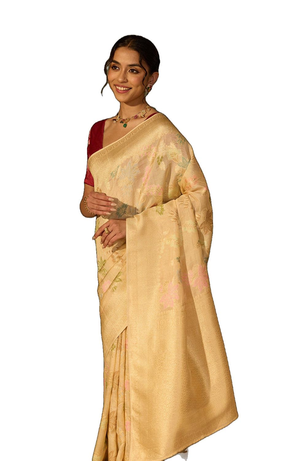 Taneira Off White Woven Pure Viscose SareeWith Unstitched Blouse(SAPP01AE1675-Off White)-image-3