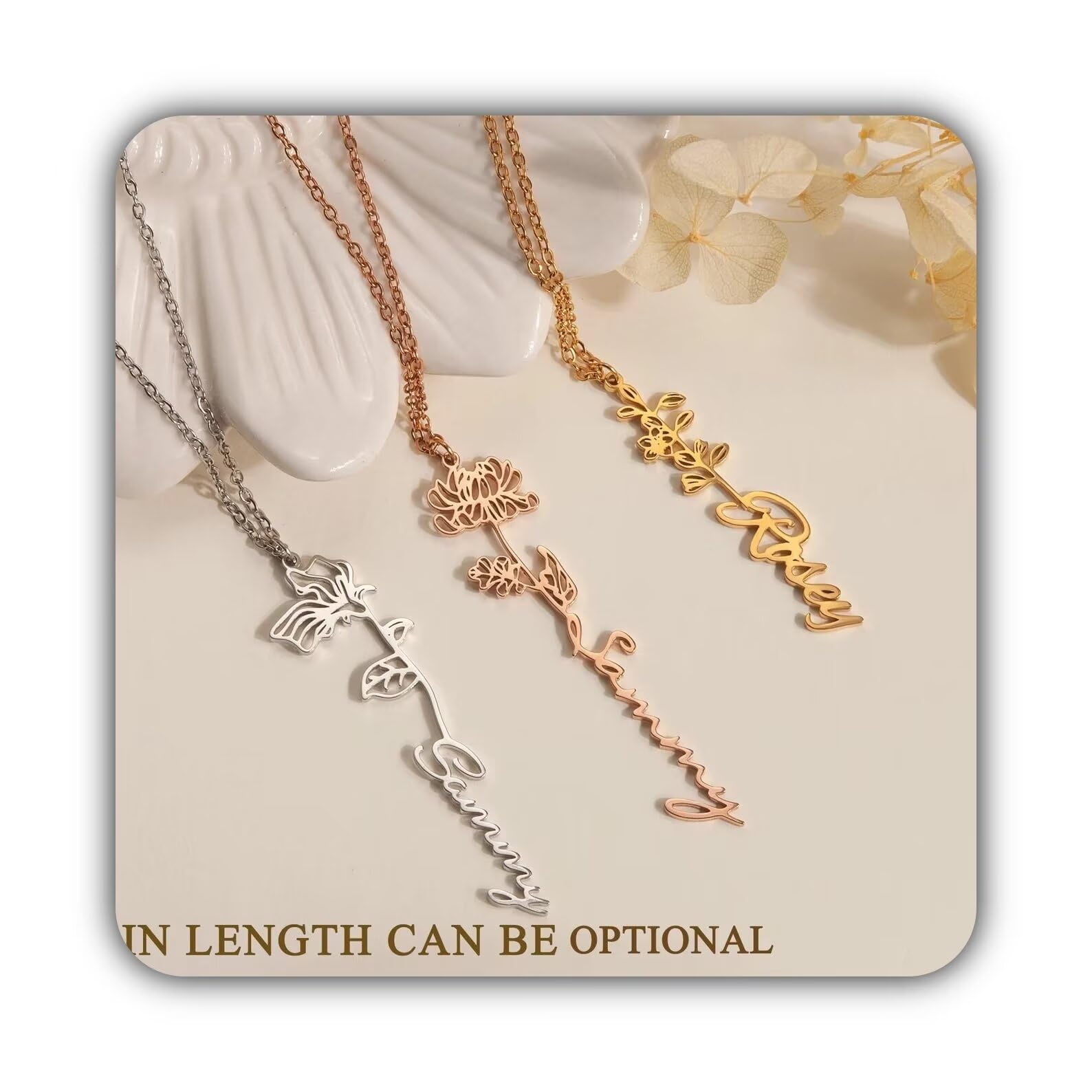Collana con nome personalizzato con fiore di nascita - Collana per la festa della mamma - Collana di fiori di nascita con nome - Collana per le donne Regalo per la nuova mamma