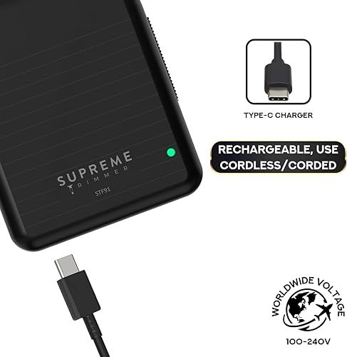 Miniatura 9 de Supreme Trimmer Solo Lite - Afeitadora de aluminio para hombre, maquinilla de afeitar eléctrica recargable + tiempo de funcionamiento de 90 minutos,