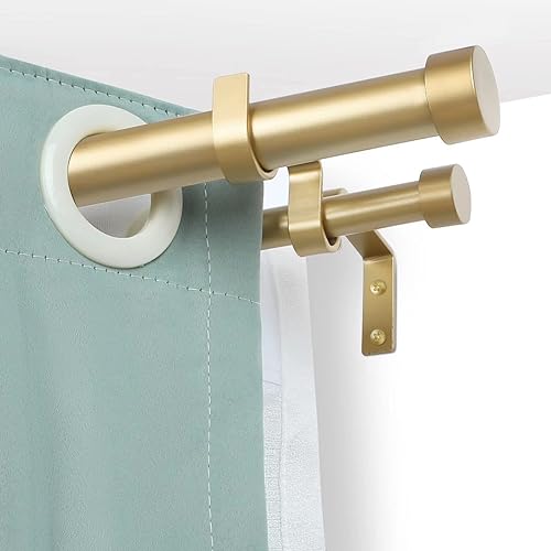 Miniatura 2 de OLV Barras de cortina dobles doradas de 72 a 144 pulgadas (6-12 pies), barra telescópica de cortina de ventana de 1 pulgada con remates de diseño de