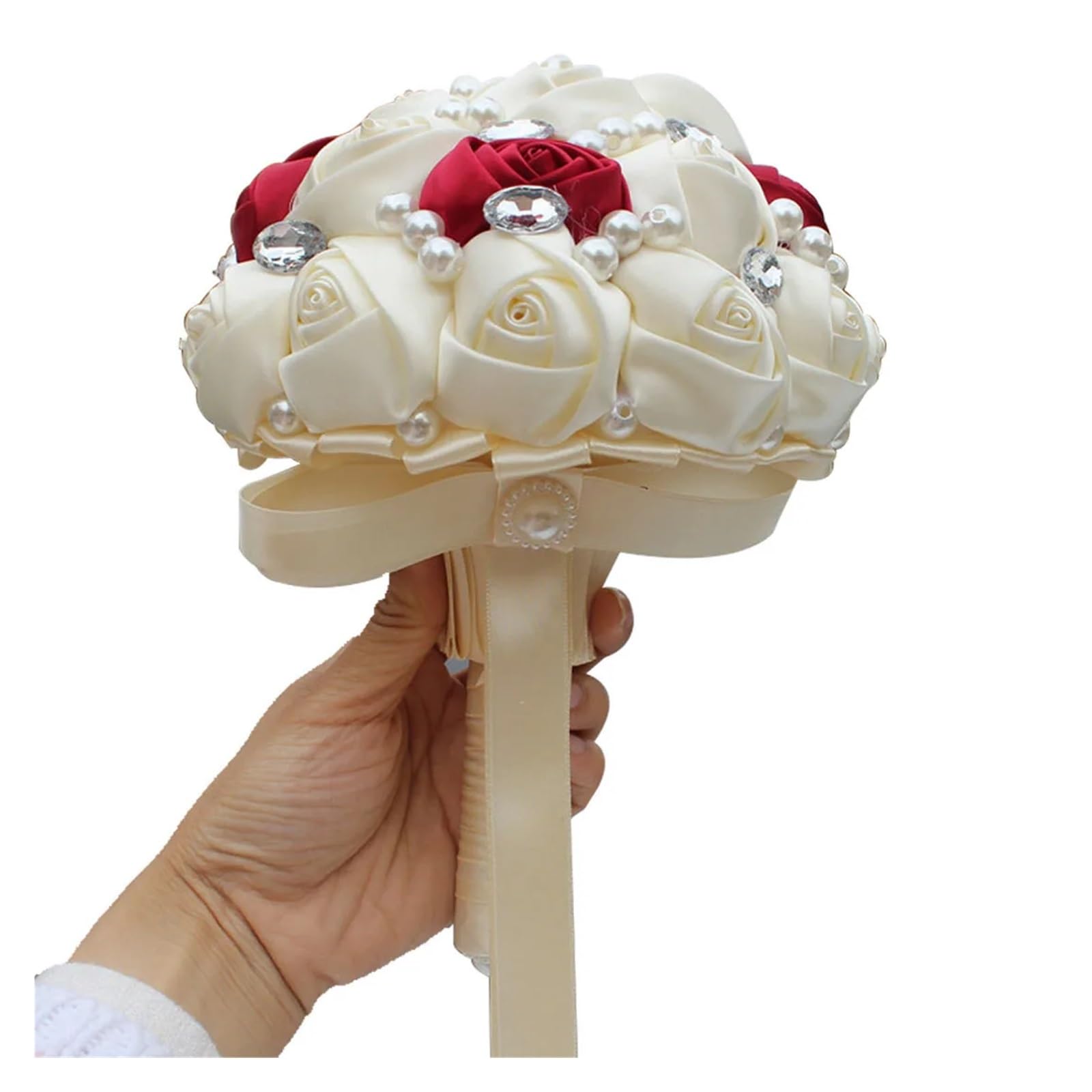 Künstlicher Blumenstrauß Band-Braut-Perlen-Handblumen-Hochzeits-Versorgungsmaterial-Festival-handgehaltener Blumen-Hochzeits-Blumenstrauß(Type 1)