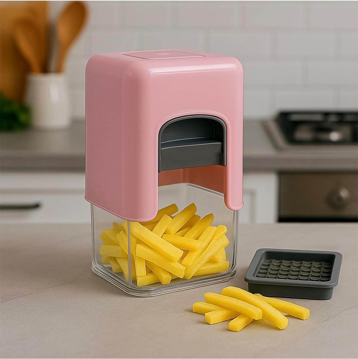 Apex Heavy Duty French Fries Cutter Potato Finger Chips Cutter chipser & Vegetable Chopper for Home Kitchen, Easy Push Function Stainless Steel Powerful Blade (Multicolor)