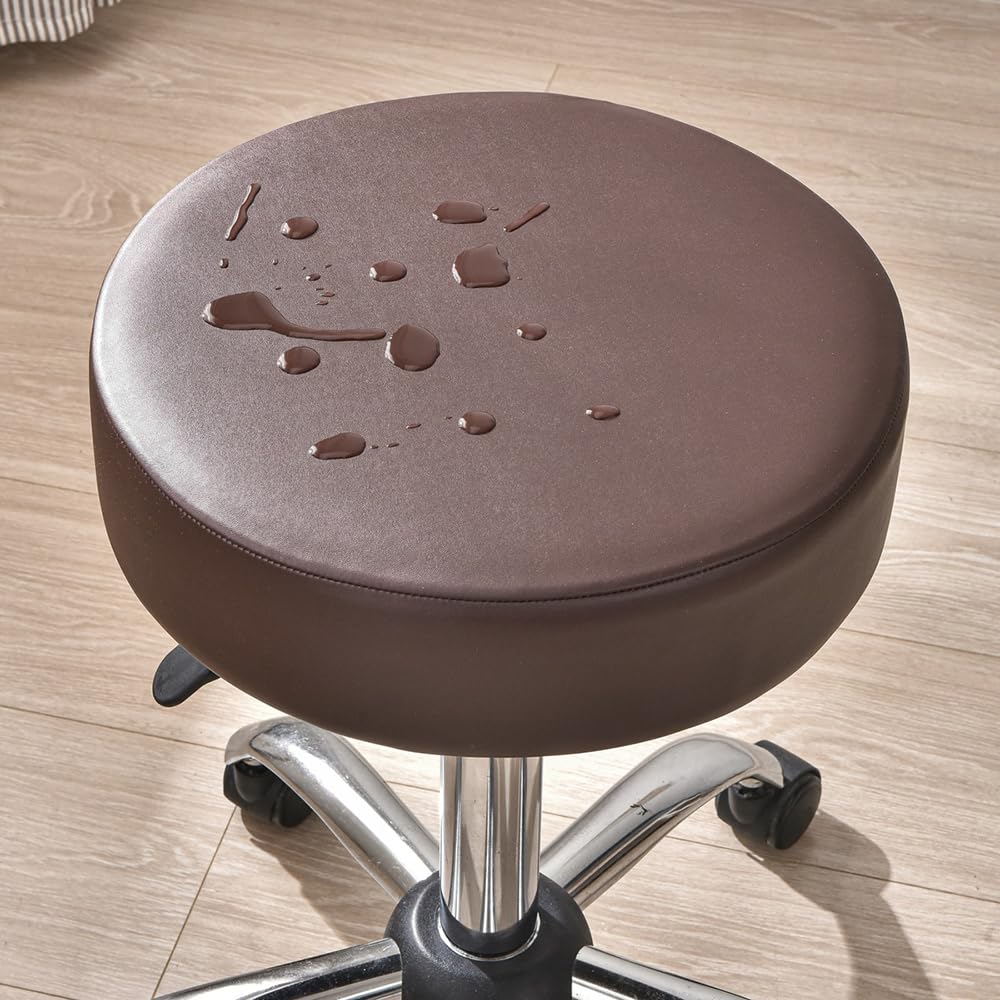 MiOYOOW Runde Hockerbezüge, 4-teilig Runde Hocker Hussen aus PU-Leder, wasserdichte Runde Barhocker Bezüge mit Gummiband für Runde Stühle von 11,8-14,1 Zoll (30-36cm)