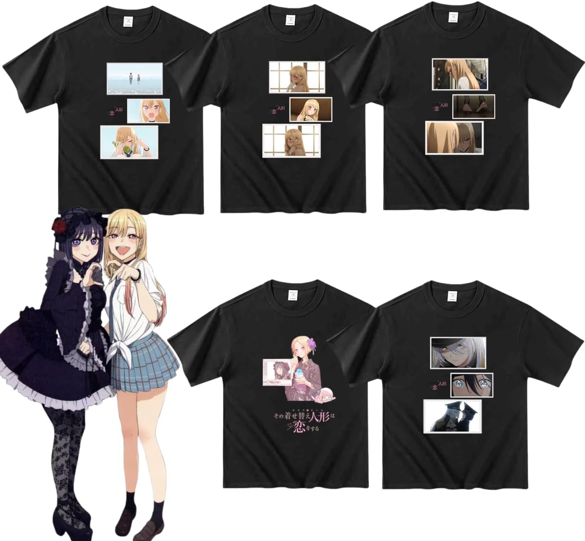 その着せ替え人形は恋をする Tシャツ 半袖 喜多川 海夢 きたがわまりん 丸首 ブラック ホワイト 黒い 白い tshirts 日常服 コスプレ衣装 柔らかい 丸首 肌着 通勤 通学 アニメ周辺 萌えグッズ 贈り物 [並行輸入品]