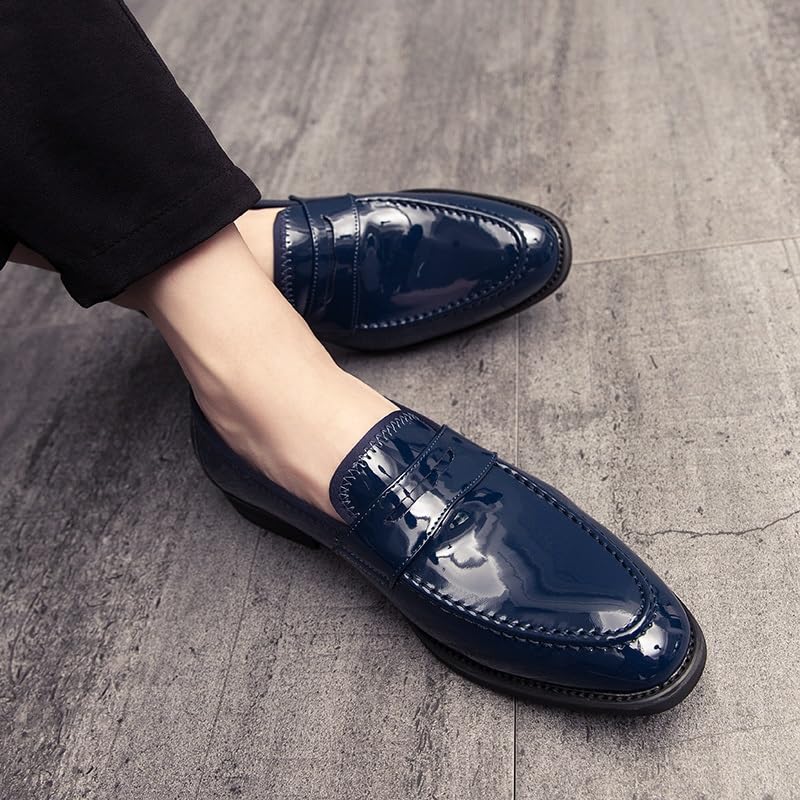 Loafers for Men Round Toe PU Leather Apron Toe Penny Loafers Flexible Anti-Slip Lightweight Party Casual Slip On3