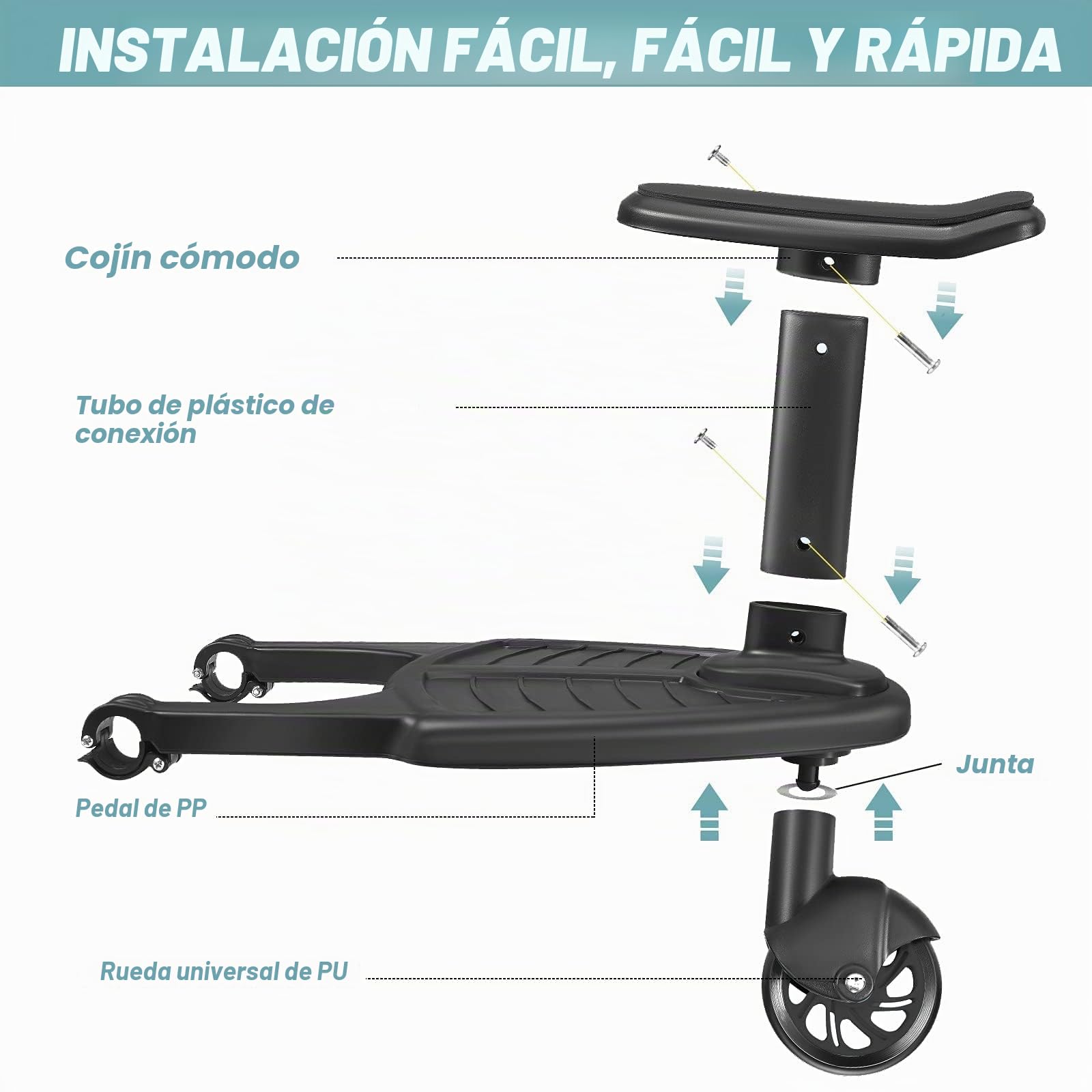 Vihir Mini Buggy Board con asiento Cochecito para el Segundo niño, Pedal Auxiliar Conector extraíble Asiento, Accesorio para niños de 2 a 6 años compatible