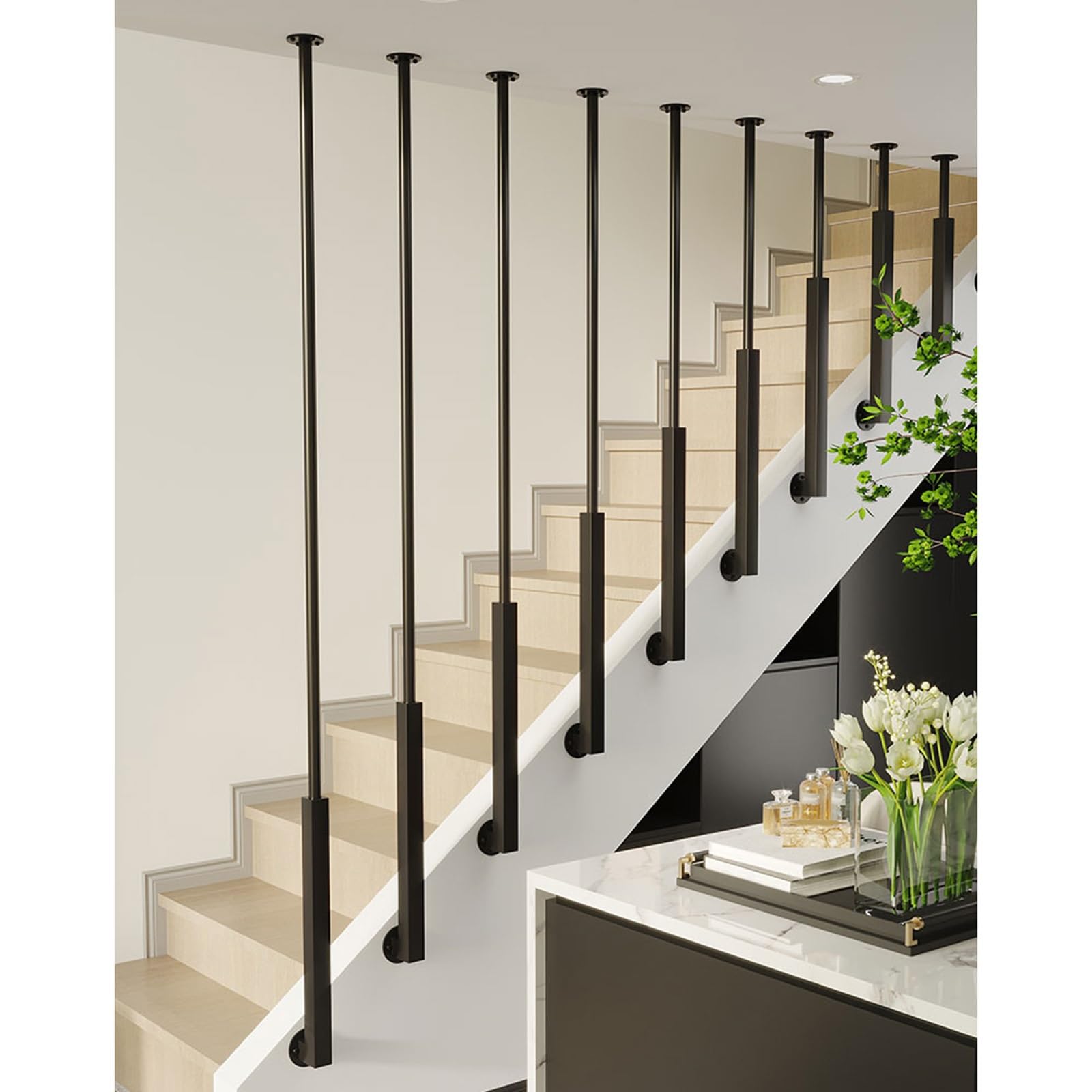 Balustre d'escalier en métal 135 cm noir réglable pour garde-corps maison