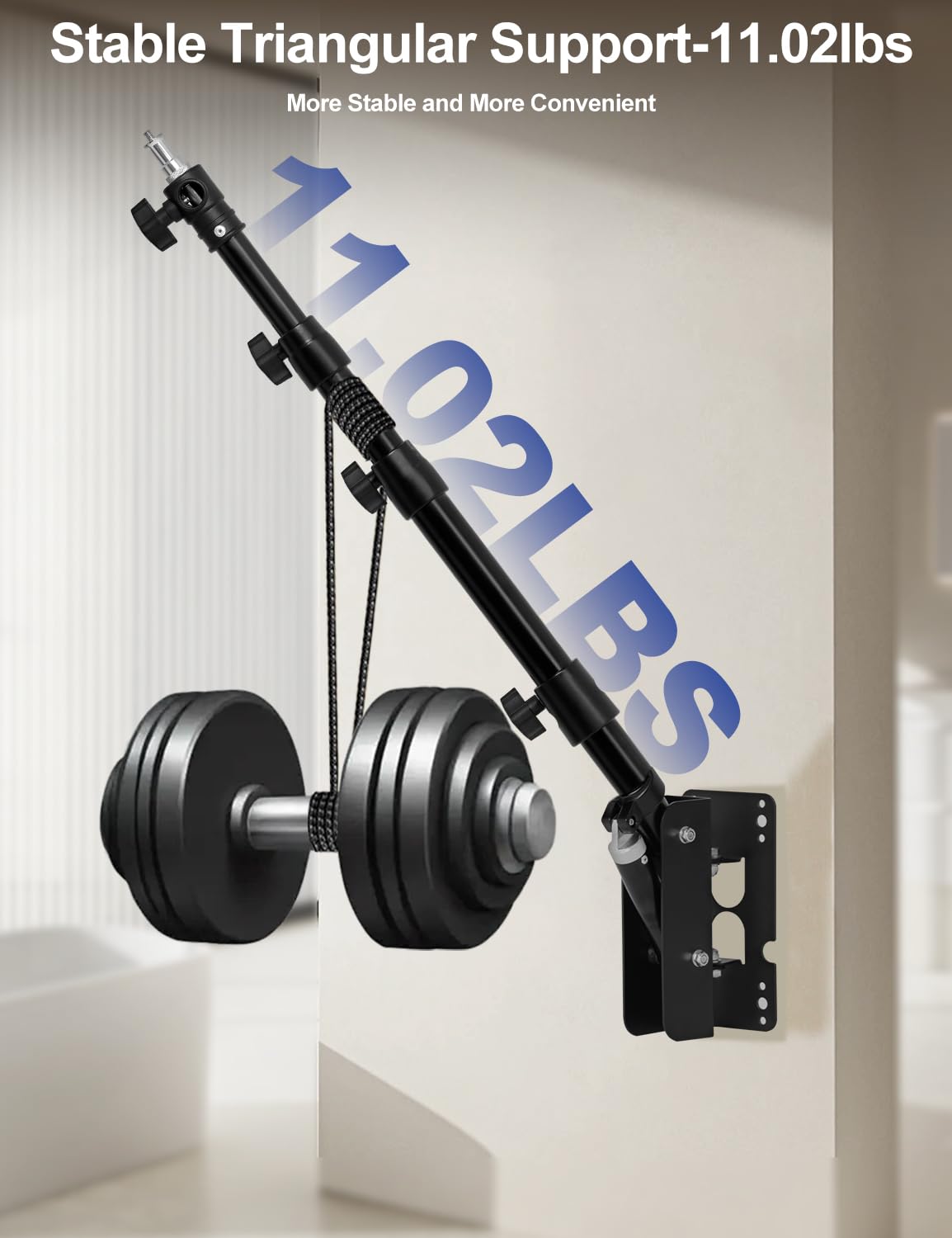 AMBITFUL Supporto da parete per luce ad anello, braccio triangolare da 110 cm, supporto per luce ad anello per salone, streaming live, tatuaggi, studi fotografici, supporto di rotazione a 180°
