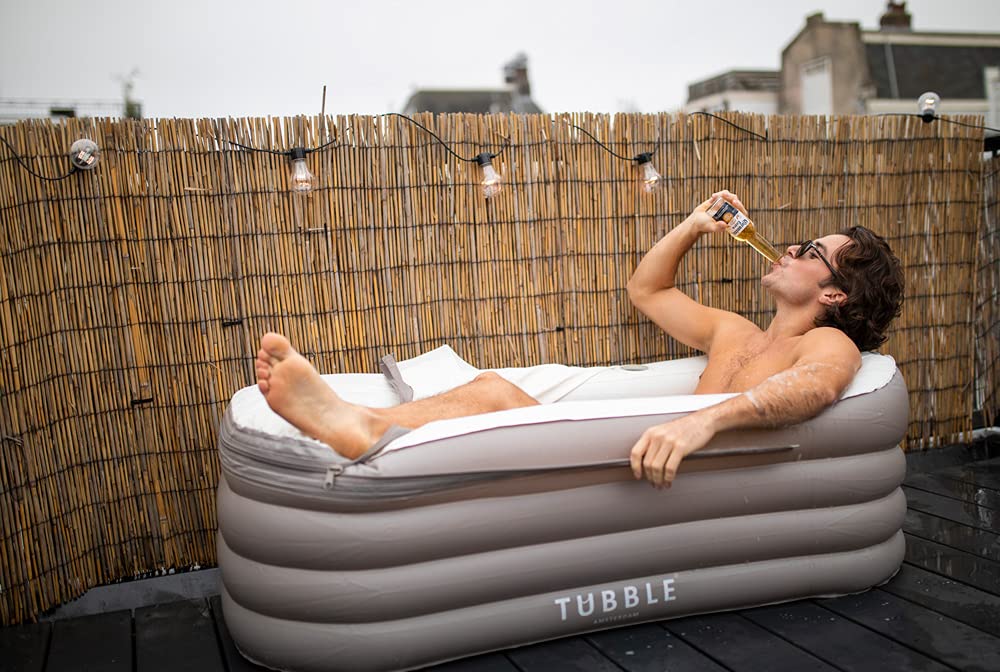 Tubble Compact Bañera Inflable - Uso caliente y frío - Montaje rápido en 1 minuto - Bañera plegable para adultos hasta 170 cm - Gris pardo Ambient - 200L
