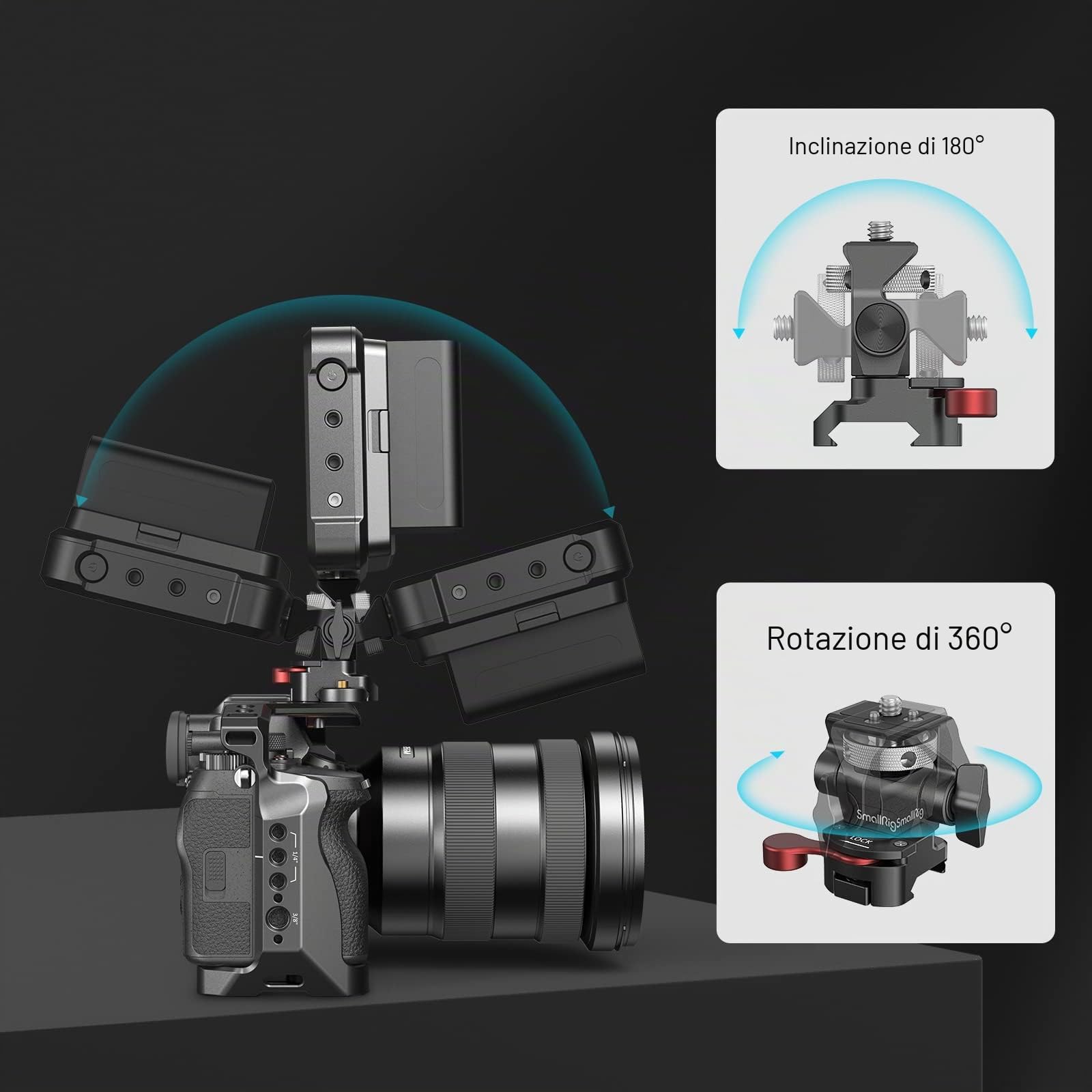 (Nuova Versione) SMALLRIG Supporto per Monitor Regolabile in Rotazione e Inclinazione con Supporto a Morsetto NATO - 2906B