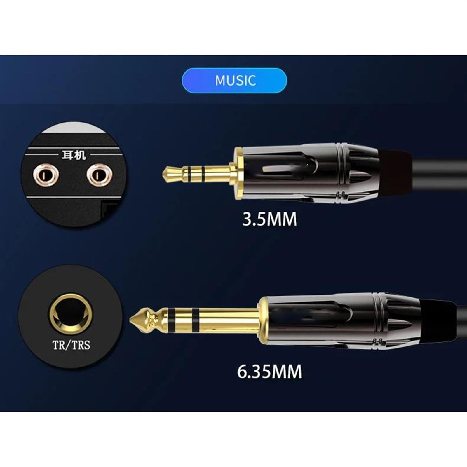 TSTS Cavo Strumento per Chitarra Cavo Stereo Da 3,5 A 6,35 Mm TRS Maschio Da 1/8 Di Pollice A TRS Maschio Da 1/4 Di Pollice Per Amplificatore Per Chitarra E Pianoforte Home Theater(5m)