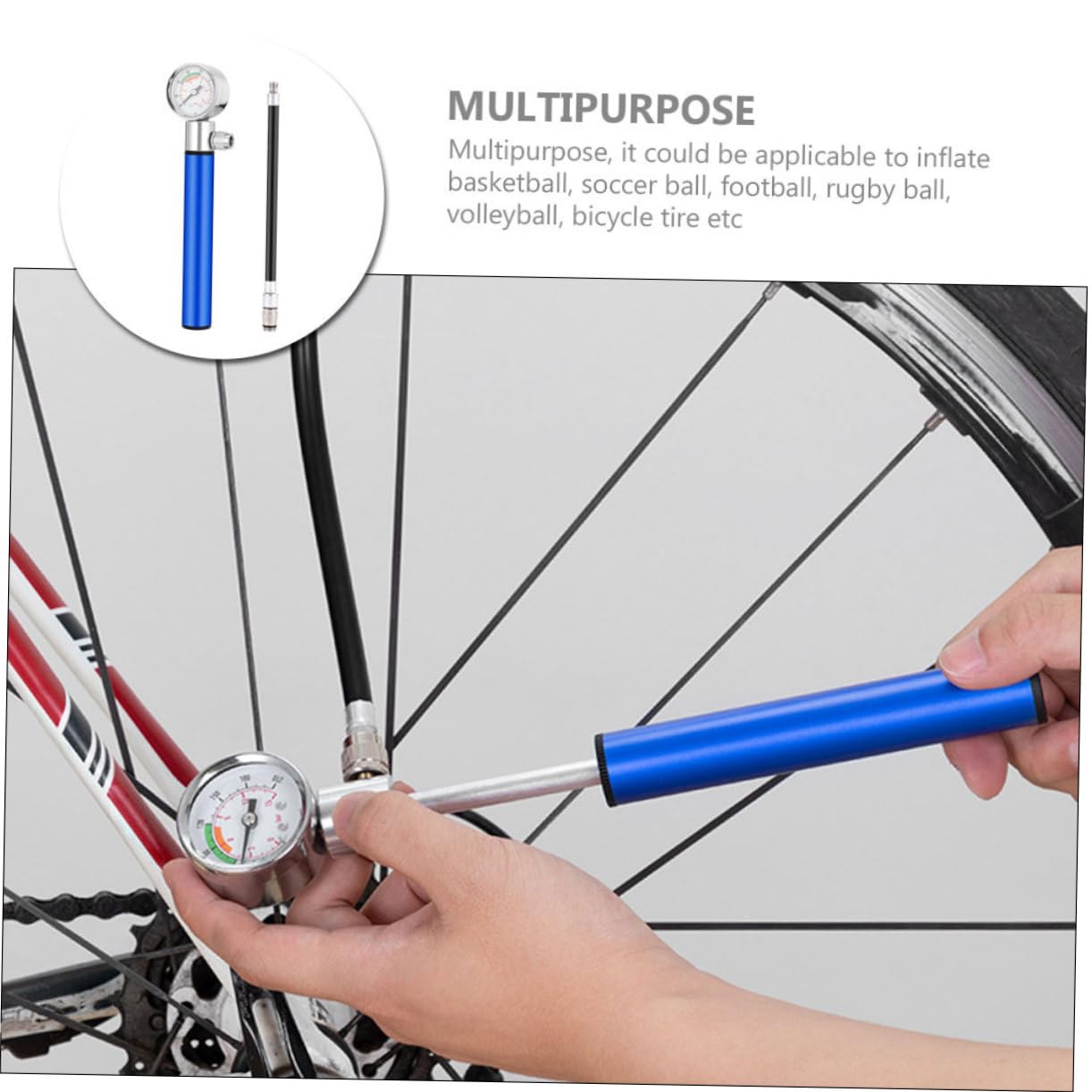 Abaodam Inflador de con Manómetro Bomba de Aire Portátil para Bicicletas y Balones de Deporte y Ligera para Baloncesto Fútbol y Voleibol Diseño para Inflado Rápido