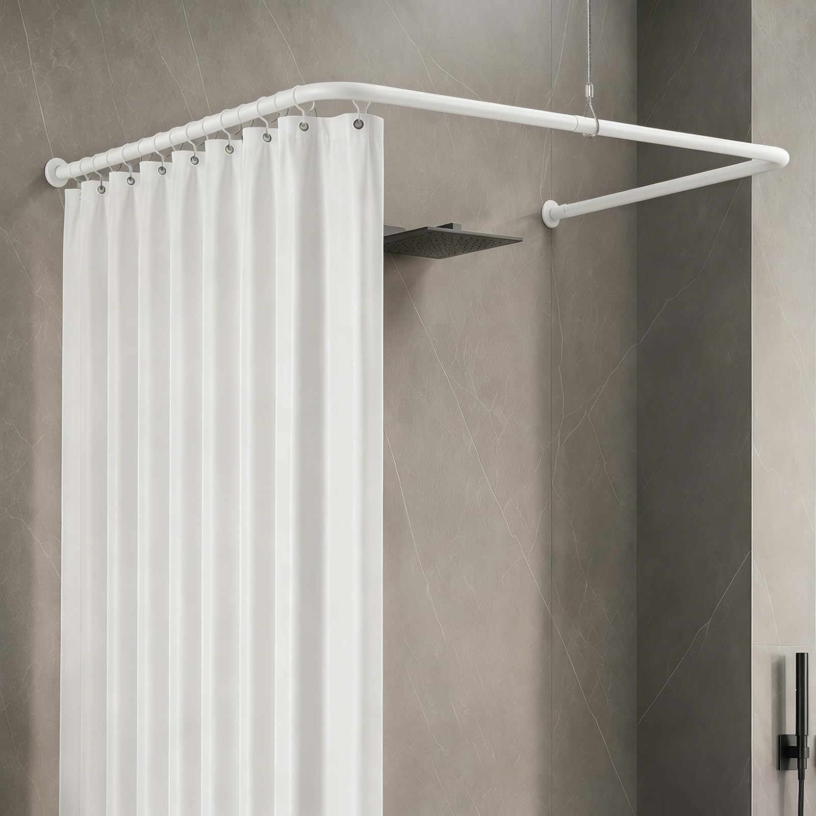 Tringle de rideau de douche en forme de U / L, flexible et réglable en acier inoxydable, barre de douche d'angle avec support de plafond pour baignoire/salle de bain, montage de perçage nécessaire, 4