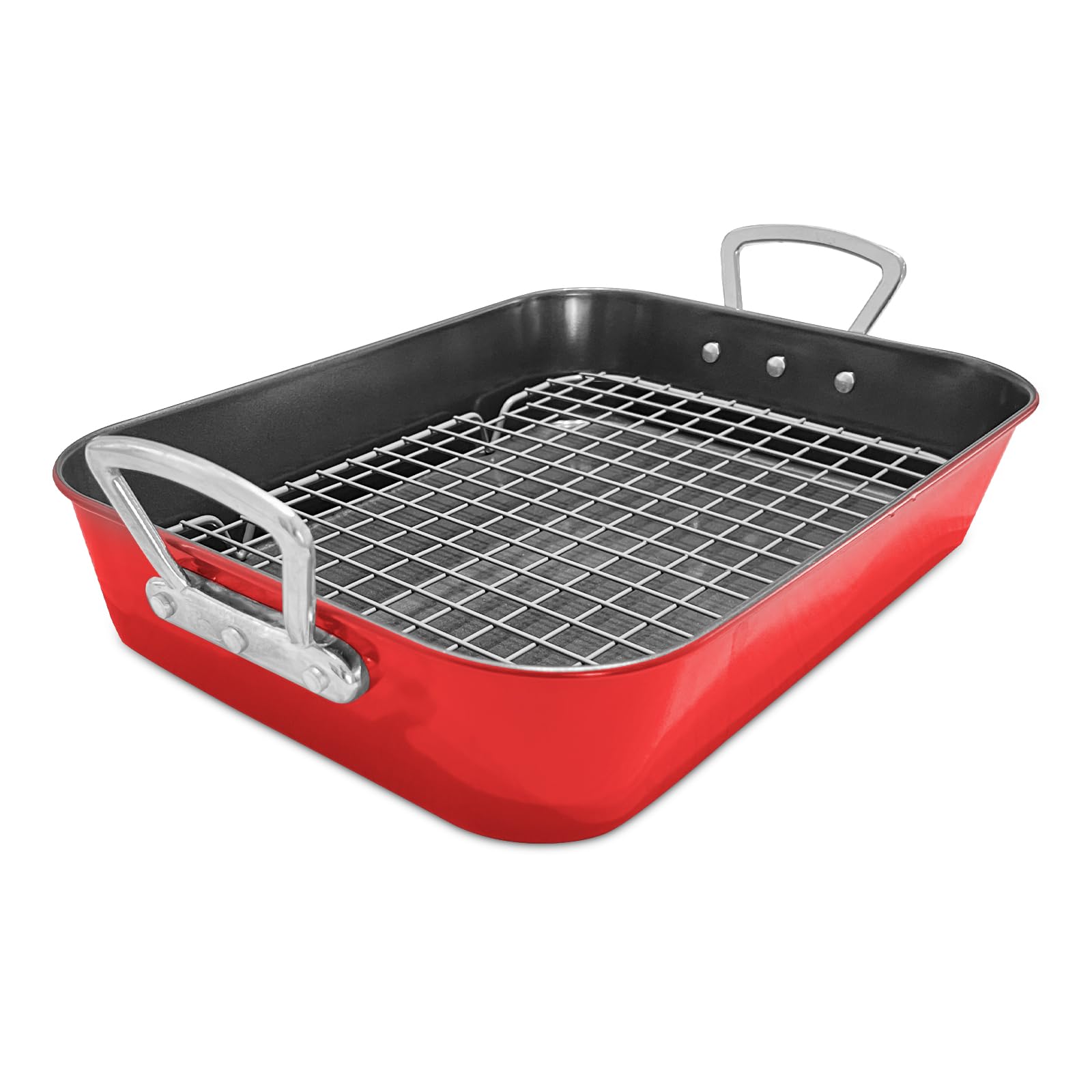 Plat a Rotir avec Grille Plat de Cuisson RevetementAntiadhesif avec Poignee Plaque a FourRectangulaire Polyvalent Thème de Noël pour la Dinde le Boeuf les Legumes les Pates etc Rouge 44.5 cm