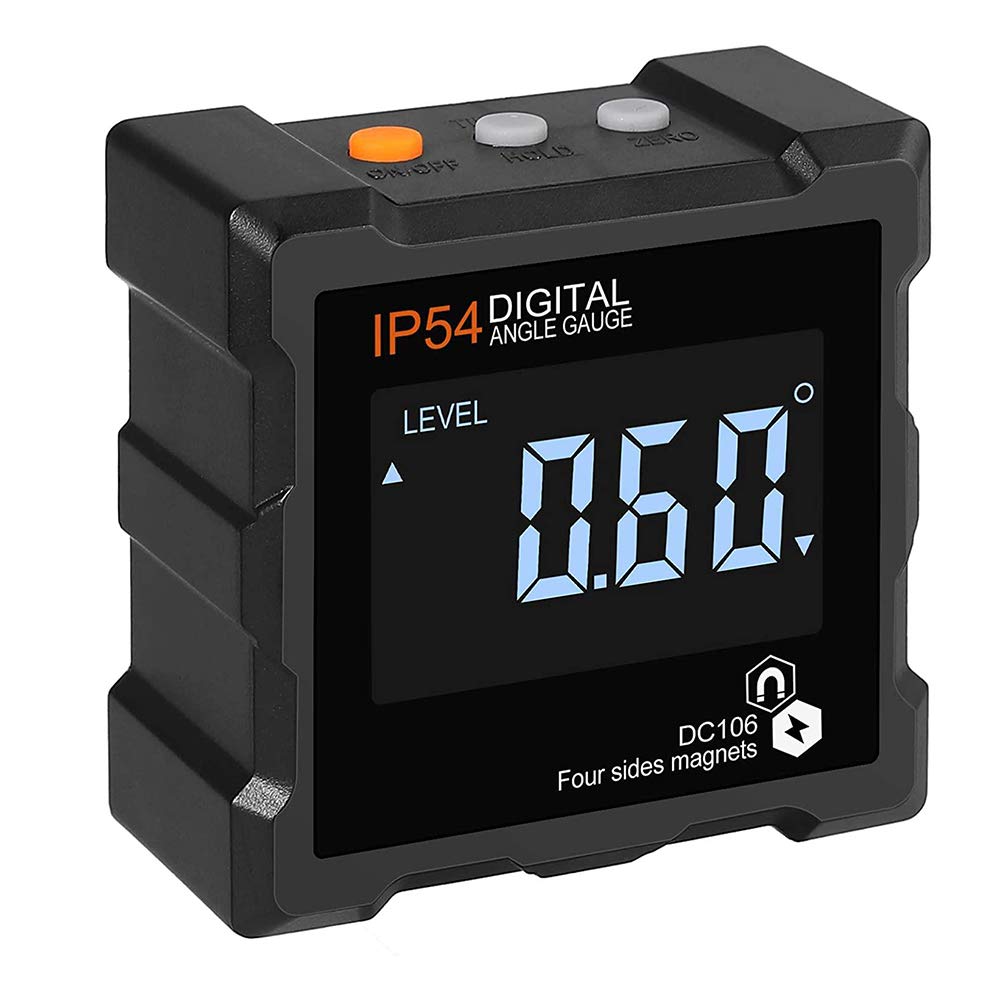 Kqcibz 4 x 90 Degrees(0-360 Degrees) Digital Electronic Magnetic Angle Gauge Backlight Digital Level Box Protractor Bevel Gauge, Black