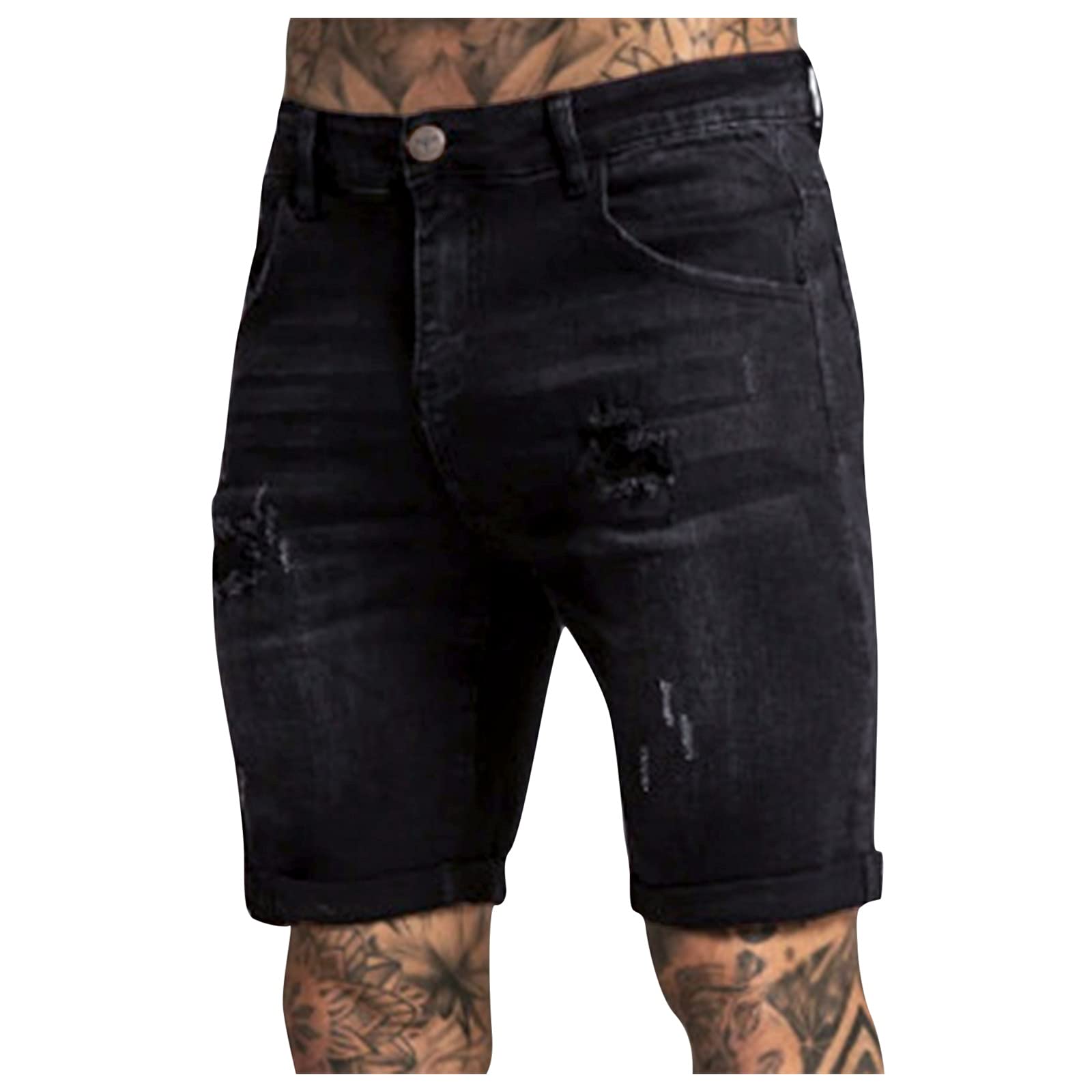 Genérico Pantalones Vaqueros Cortos Hombre, Pantalones Cortos Hombre Deporte Algodon Holgado Elásticos De Verano Casuales Rotos Pantalones Cortos De Mezclilla Casuales Múltiples Bolsillos