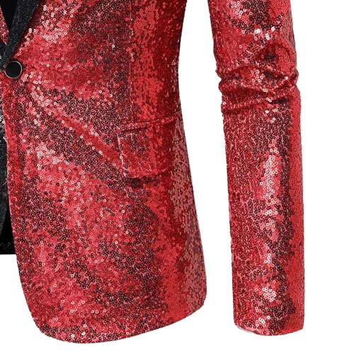 Men's Sequin Shiny Blazer Color Block Prom Suit Jacket One Button Party Sport Coat3