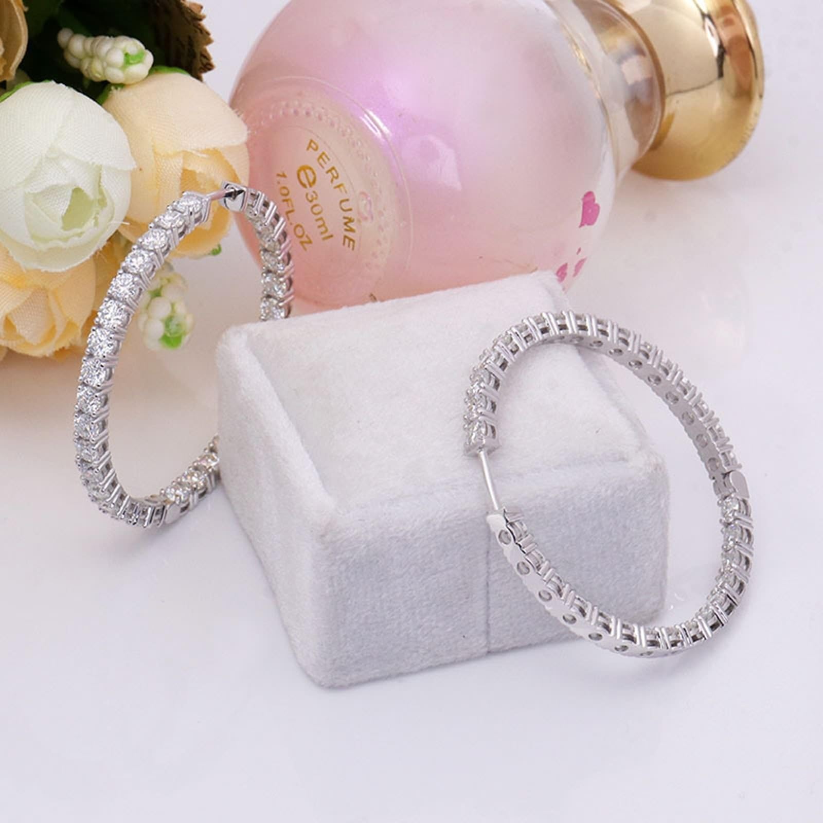 KnSam Echtgold Schmuck Ohrringe Weißgold Au 375/585/750, Groß Kreis Hoop Damenohrringe Creole mit Moissanit, 9K/14K/18K Weiß Gold Ohrringe Hängend