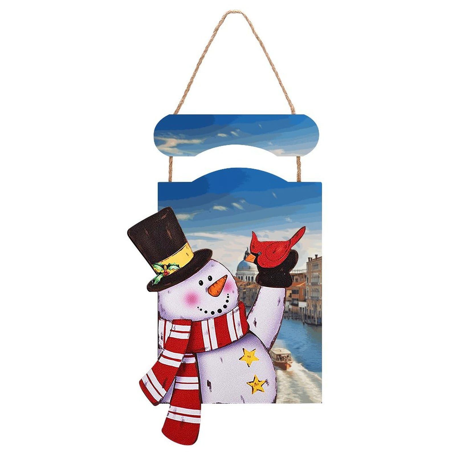 Grand Canal in Italy Snowman Sign Wooden Hanging Door Sign Christmas Door Decor Christmas Snowman Wooden Hanging Sign Wall Art for Indoor Outdoor Porch Wall
