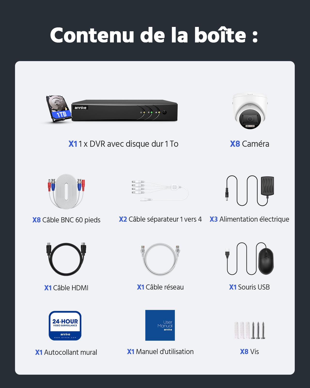 ANNKE 1080P Kit de Surveillance Filaire avec Détection Personne/Véhicule | 1TB HDD pour Surveillance Domestique 24/7,8x2MP Caméras Vision Nocturne en Couleur,DVR 8 Canaux,Détection Personne/Véhicule