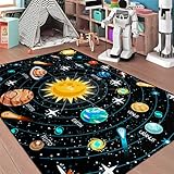Outer Space Rugs Small Size Universe Solar System Planet Theme Carpets Kids Rugs for Playroom Educational Learning Area Rug for Living Room Bedroom Indoor Crystal Polyester Floor Sofa Mats, 2'×3'