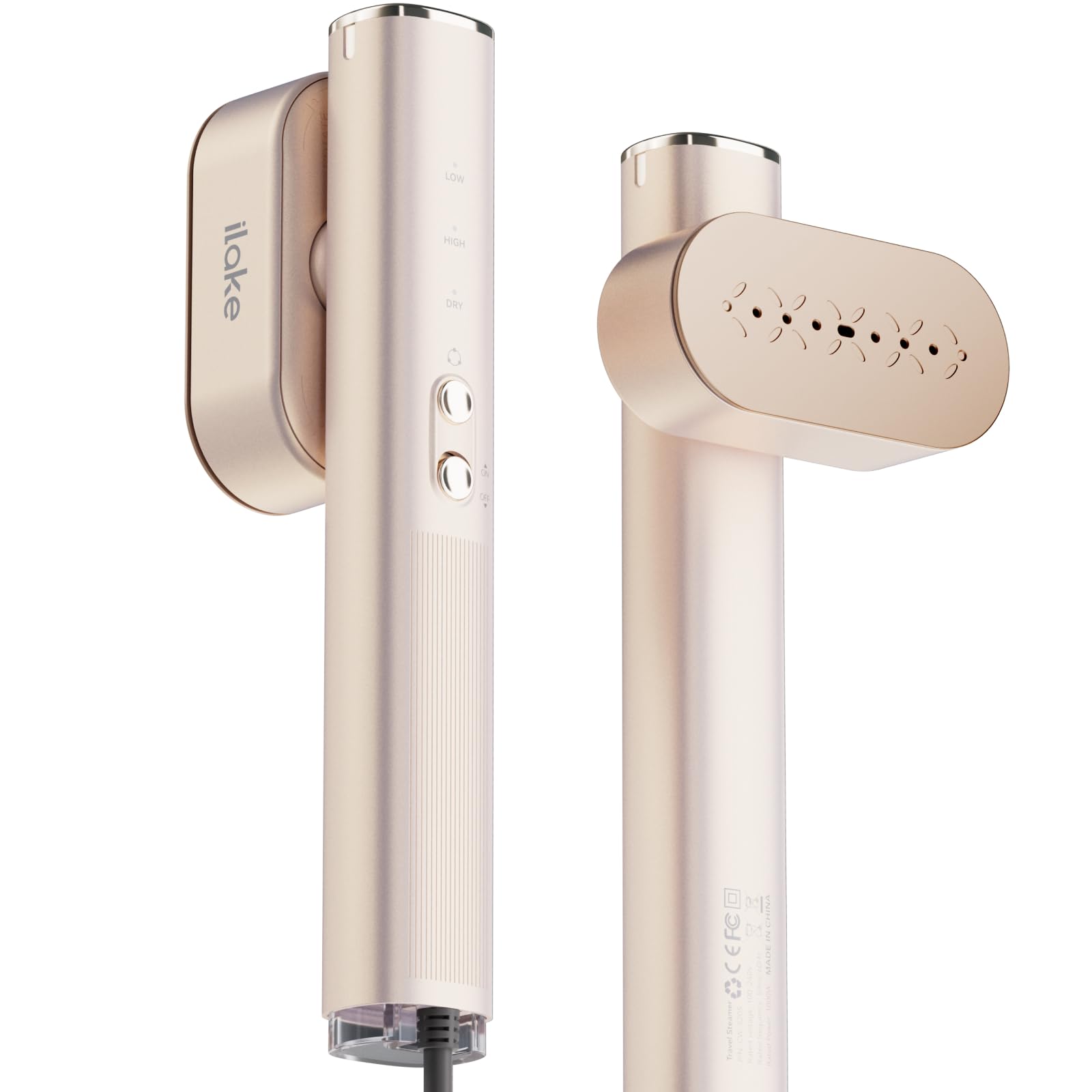 Défroisseur vapeur portable 2 en 1 pour vêtements, 100-240 V, double tension, réservoir d'eau de 1000 W et 120 ml, or rose